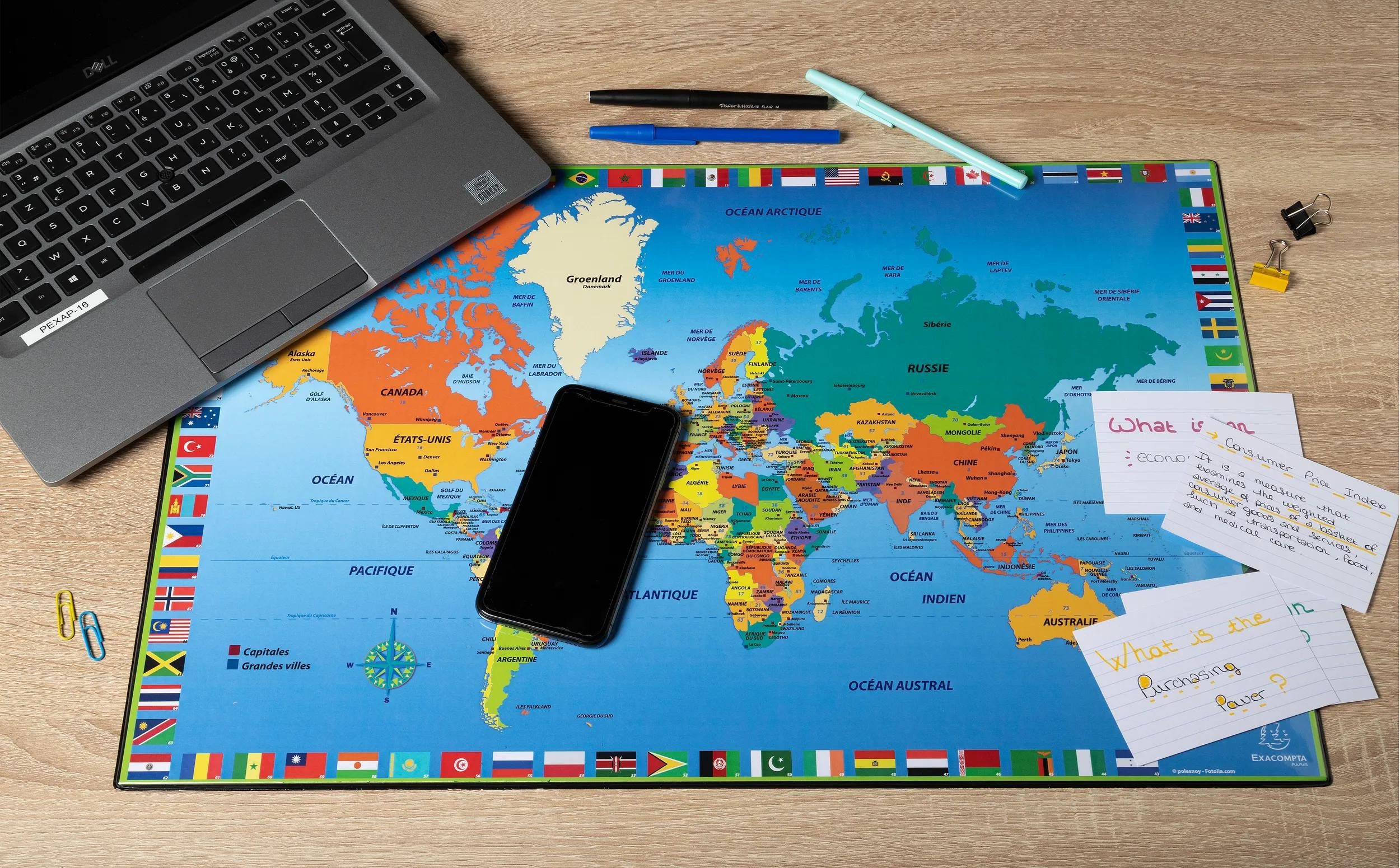 EXACOMPTA Schreibtischunterlage 10x feste Schreibtischunterlage PVC Weltkarte 375x575 cm Motiv 29790E