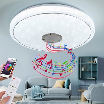 style home LED Deckenleuchte, LED fest integriert, 24W Deckenlampe mit Bluetooth Lautsprecher, Musik Lampe, RGB Farbwechsel, dimmbar mit Fernbedienung & APP Steuerung, Sternenlicht Ø 40cm