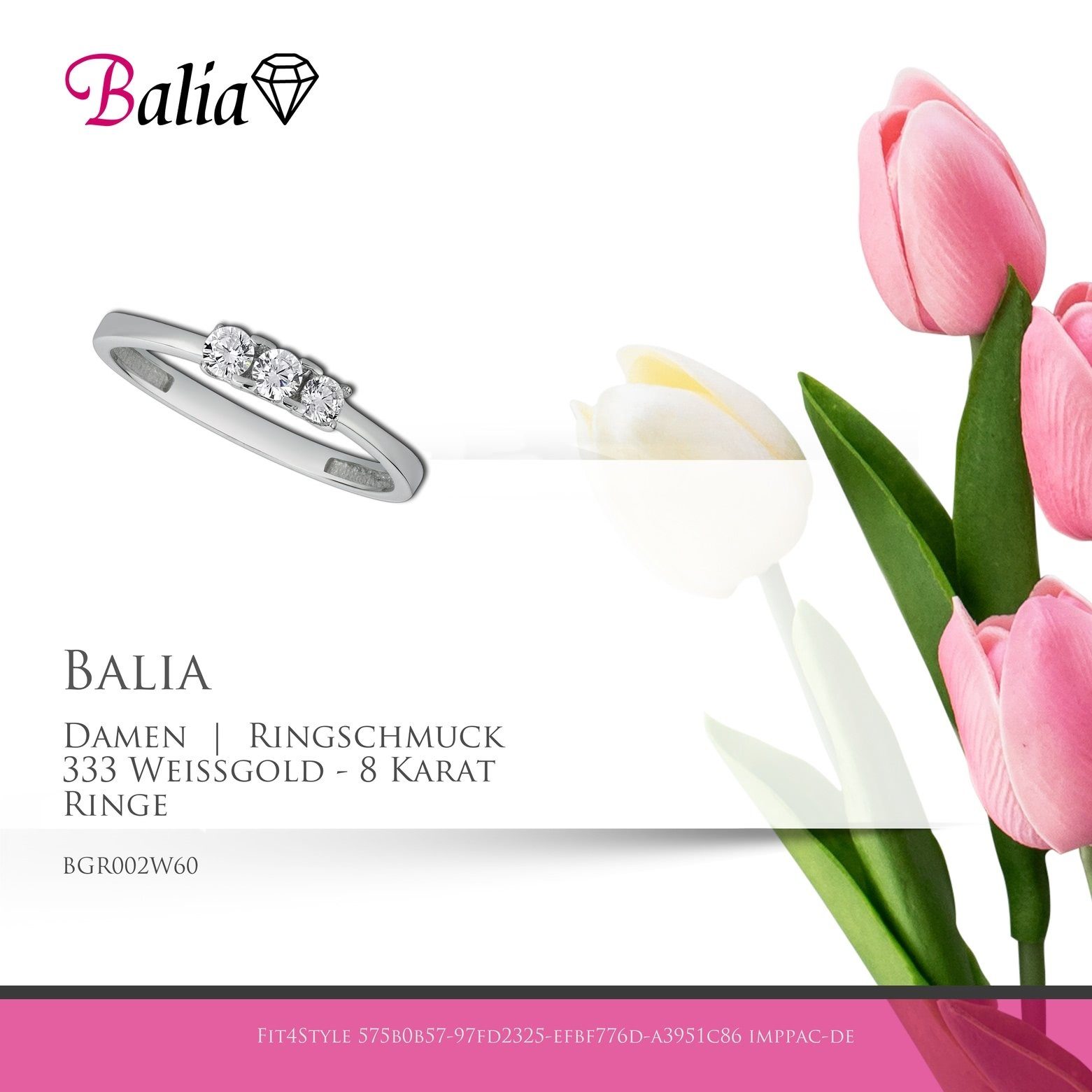 Balia Goldring Balia Damen Ring 3 Zirkonia Weißgold Farbe: 8Karat (Fingerring), Weißgold Ring - 333 Gr.60 silber aus Karat, 8 Damen