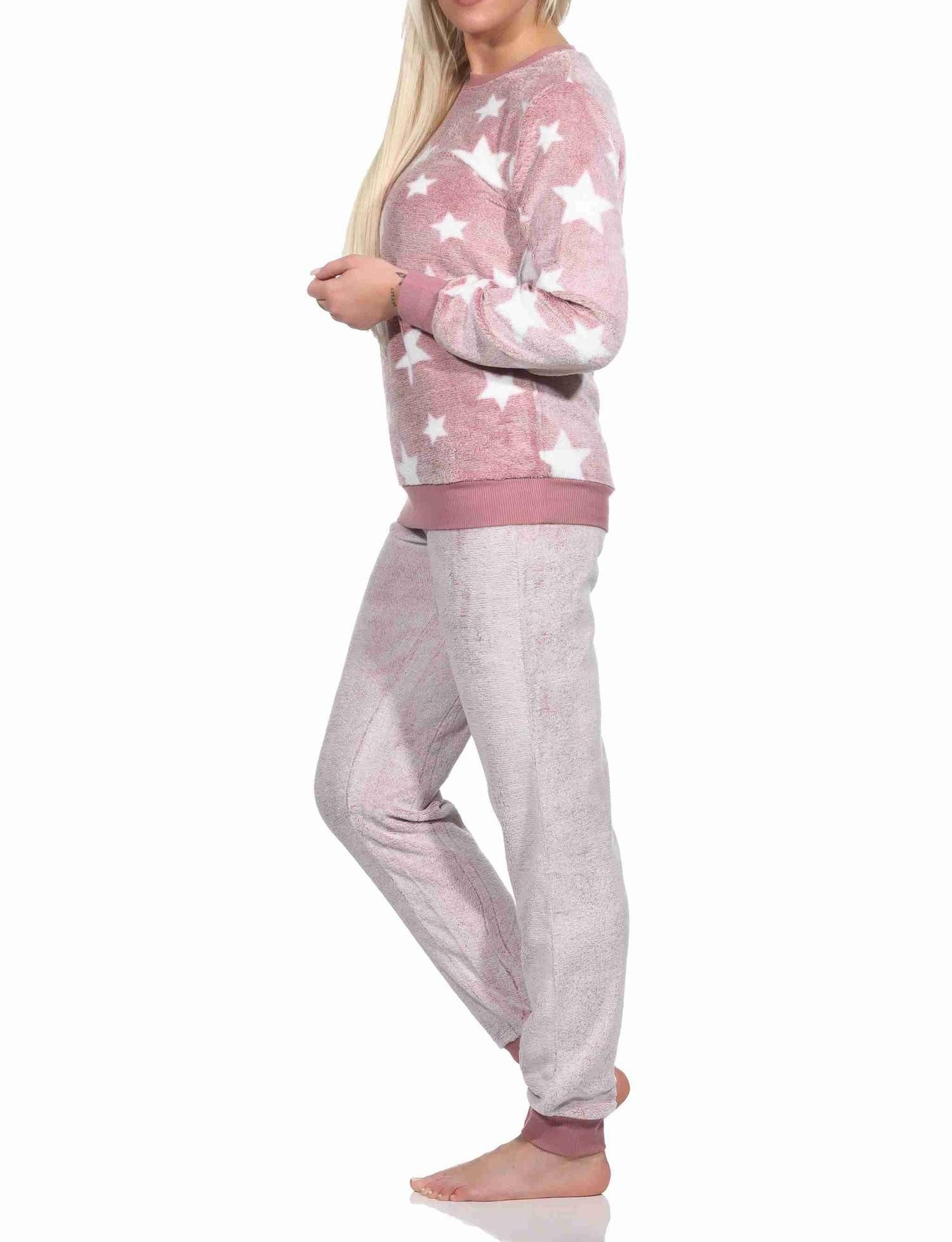 Normann Pyjama Damen langarm Schlafanzug mit Bündchen in Sterneoptik – Bild 2 von 4