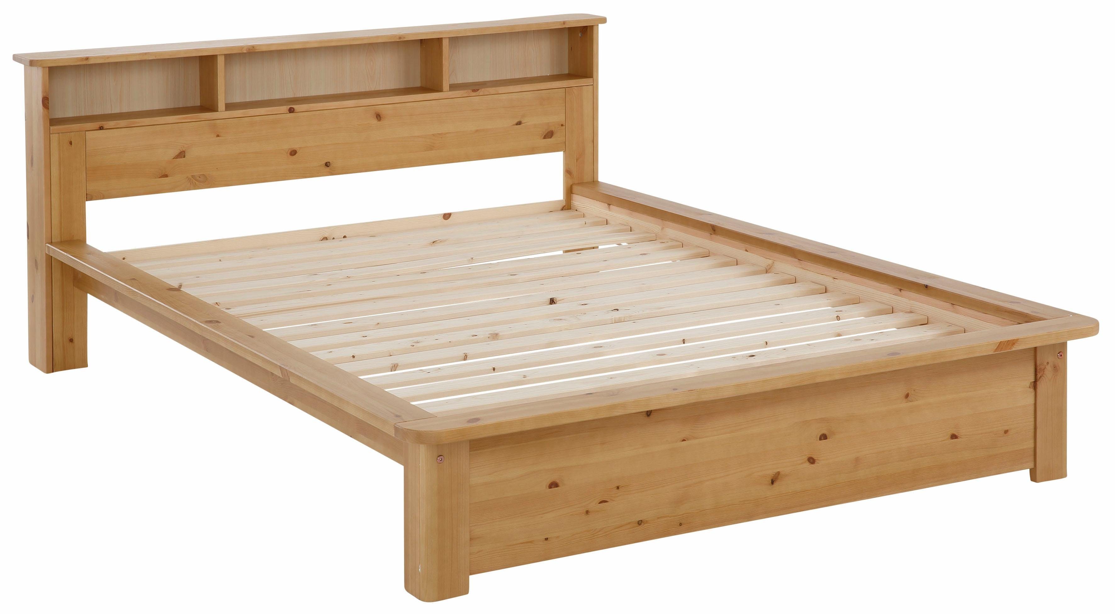 OTTO home Massivholzbett "KERO"Stauraum im Kopfteil, zertifiziertes Massivholz (Kiefer), optional mit Schublade