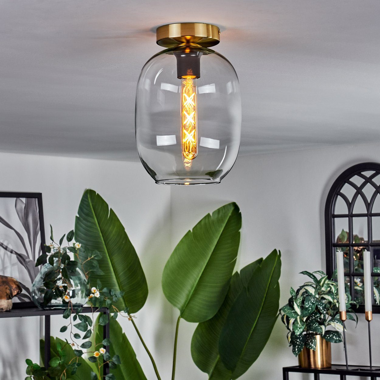 x Messingfarben/Klar, im aus Leuchte aus 1 Leuchtmittel ohne in E27, hofstein Metall/Glas Deckenlampe Leuchtmittel, Retro-Design Glas, Deckenleuchte ohne