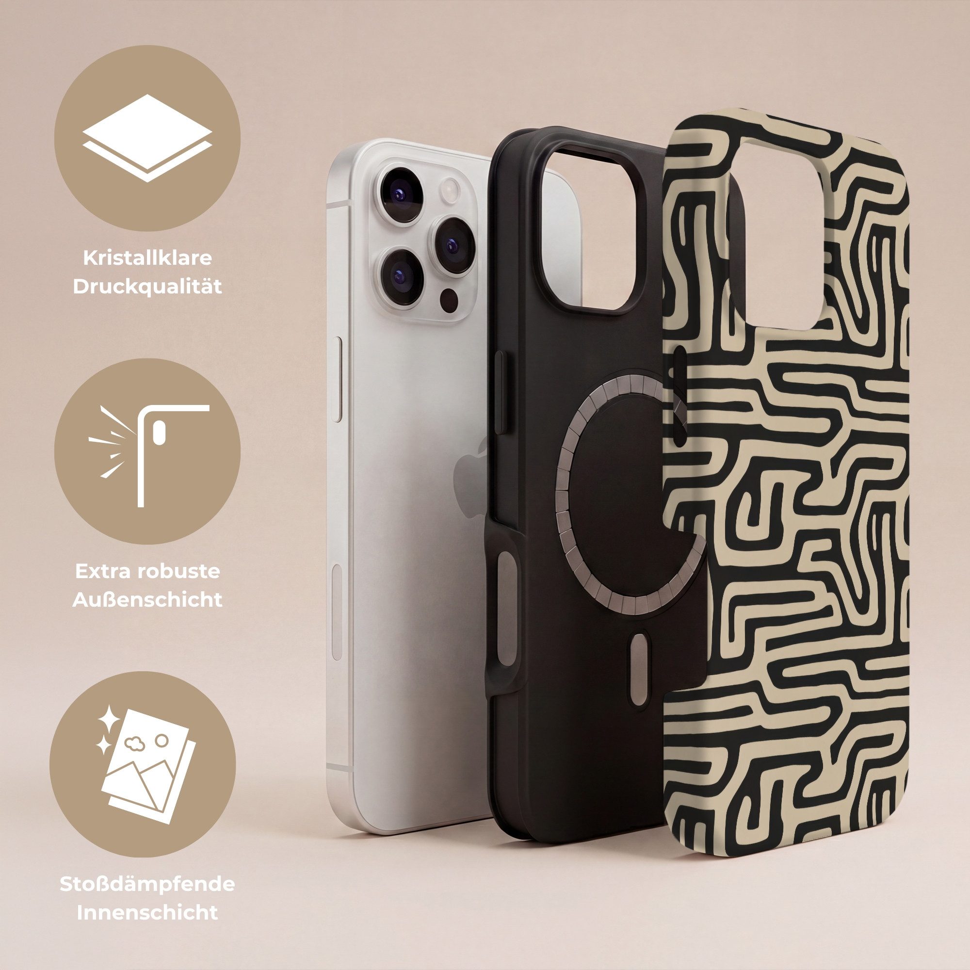 OnlyWow Handyhülle Magsafe für Apple iPhone 16 Pro Grafik - Linien - Schwarz, Handy Case, Hardcase, Stoßfest, Bumper Case