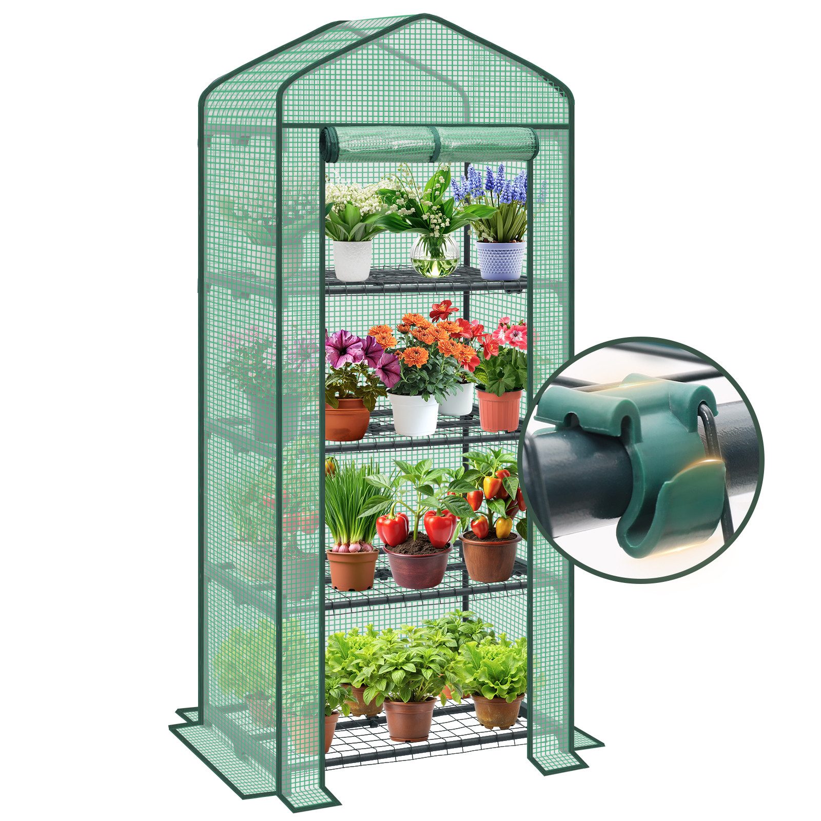 Foliengewächshaus Gewächshaus Klein Tomatenhaus Treibhaus mit Anzuchtregal für Pflanzen