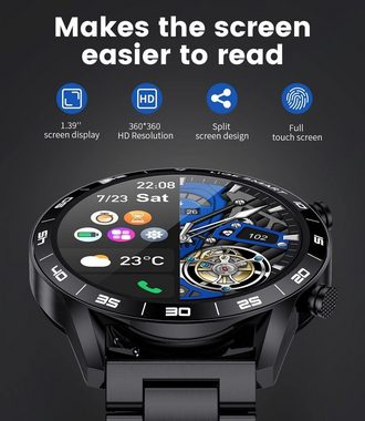 Lige Smartwatch (1,39 Zoll, Android iOS), Herren telefonfunktion aktivitätstracker fitnessuhr sprachassistent