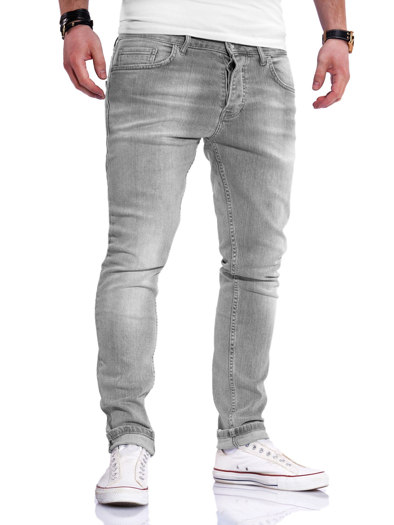 Rello & Reese Slim-fit-Jeans mit schmalem Bein grau