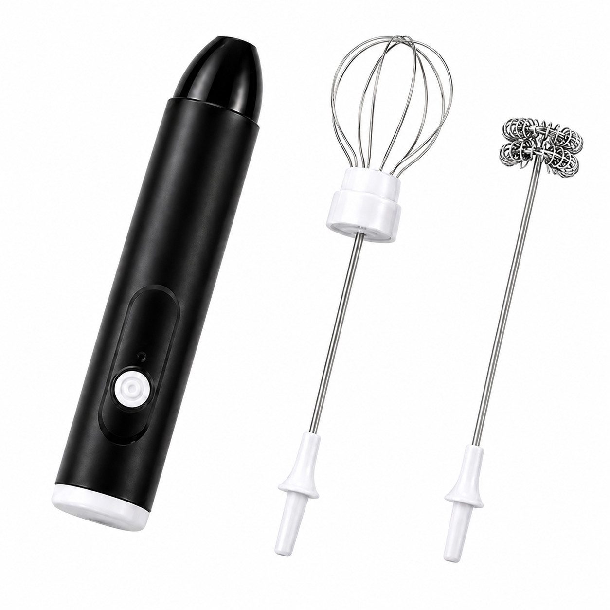 XEOOCE Milchaufschäumer Milchaufschäumer elektrisch, USB-C, 3 Stufen, 2 Aufsätze, Schwarz, 3 W, Kabellos, Doppelkopf, 3 Stufen, 304 Edelstahl, Type-C-Ladung