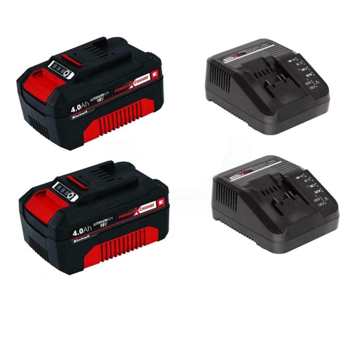 Einhell 2 x 4,0 Ah Akku und 2 x Ladegerät Power X-Change Li-Ion, 18 V Akku Starter-Set (4 St)
