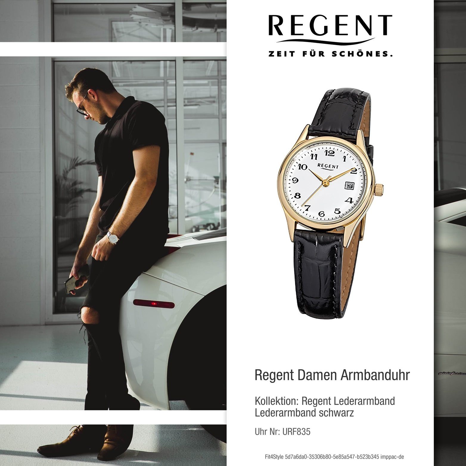 Regent Gehäuse, Leder Damenuhr Quarzuhr rundes Regent (ca. Damen Quarzuhr, Elegant-S klein 28mm), mit Lederarmband, Uhr F-835