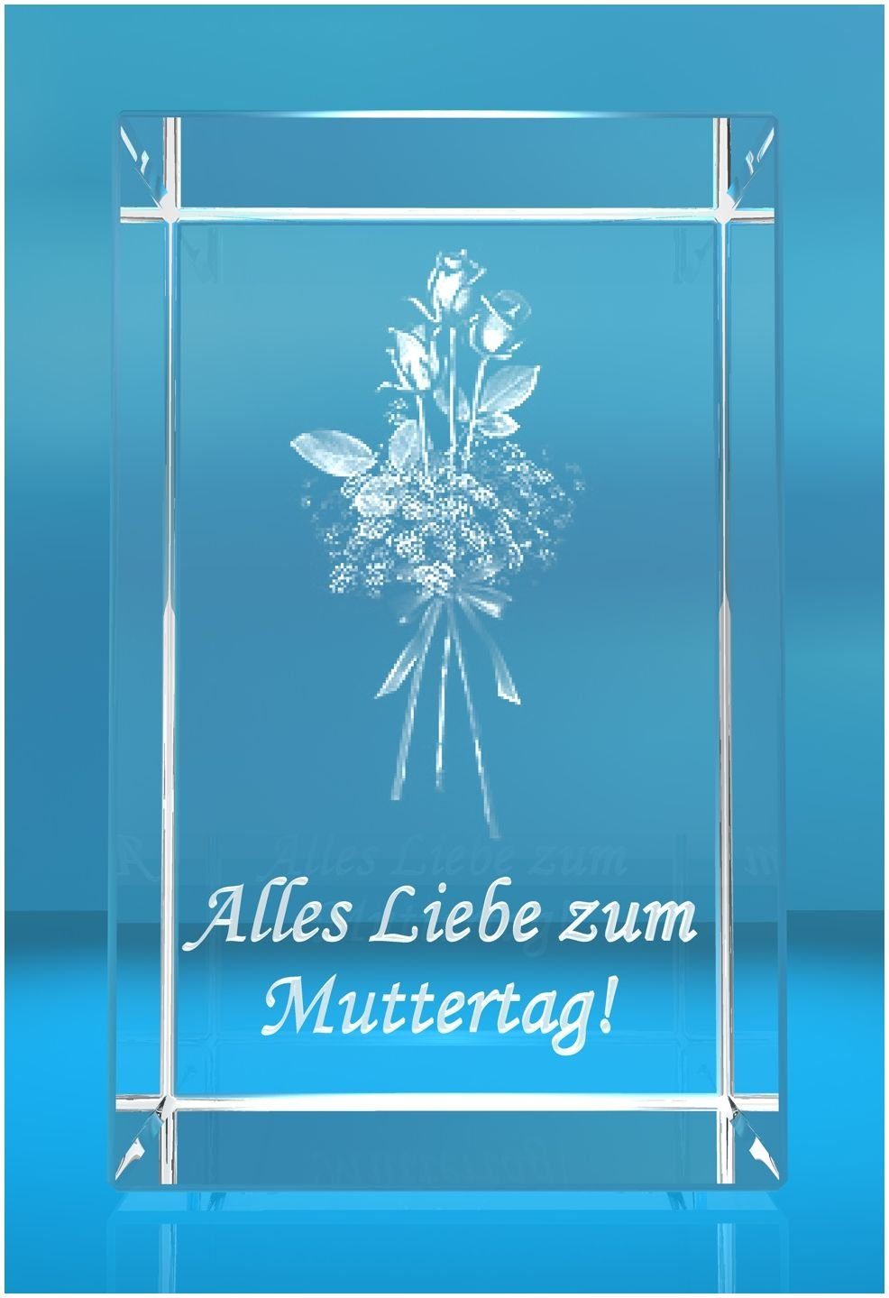 VIP-LASER Dekofigur 3D Glasquader Motiv: Rosenstrauss Alles liebe zum Muttertag!, Hochwertige Geschenkbox, Made in Germany, Familienbetrieb