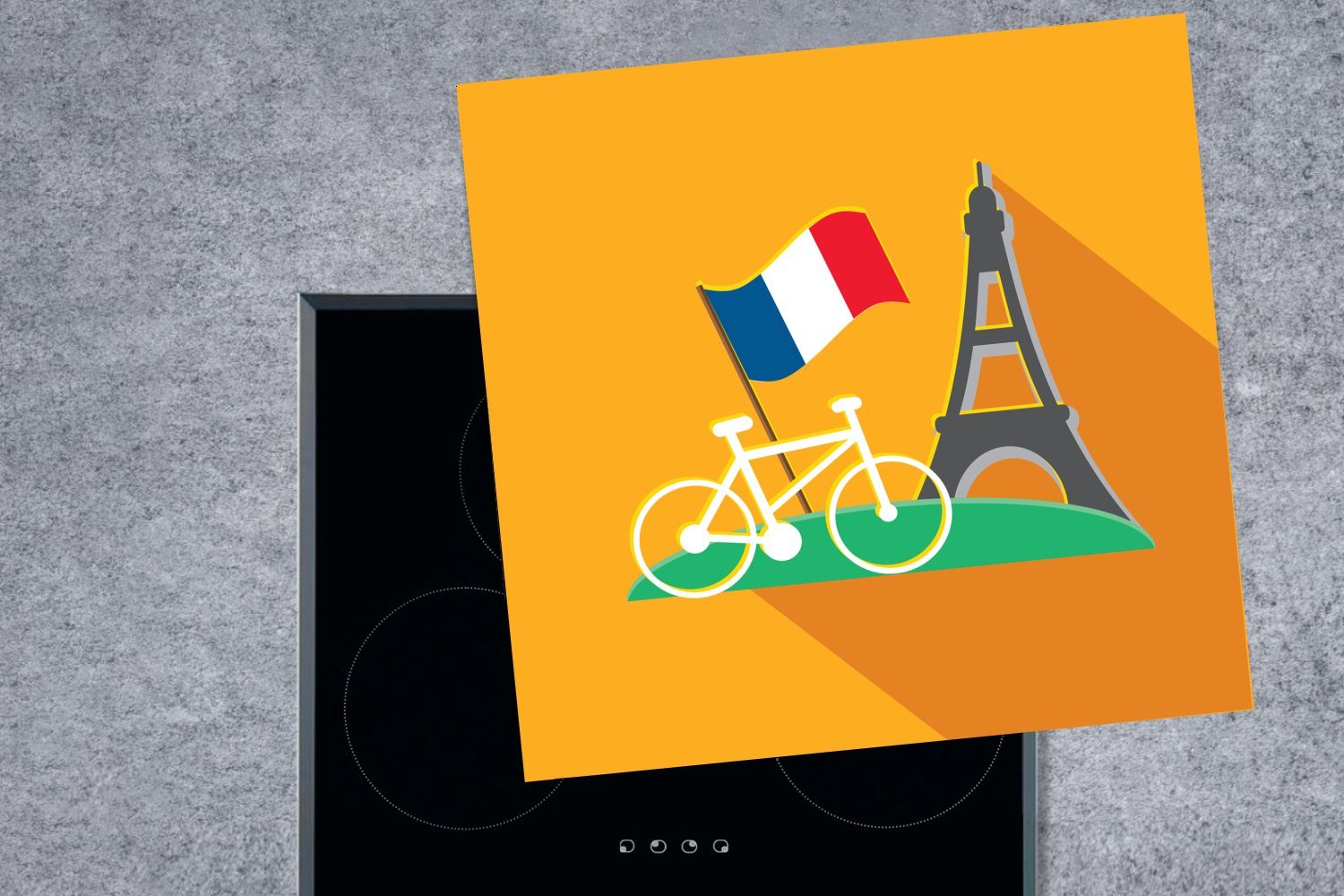 MuchoWow Herdblende-/Abdeckplatte Eine Illustration Eiffelturm Flagge und küche 78x78 (1 für Vinyl, Ceranfeldabdeckung, Fahrrad, mit tlg), cm, Arbeitsplatte
