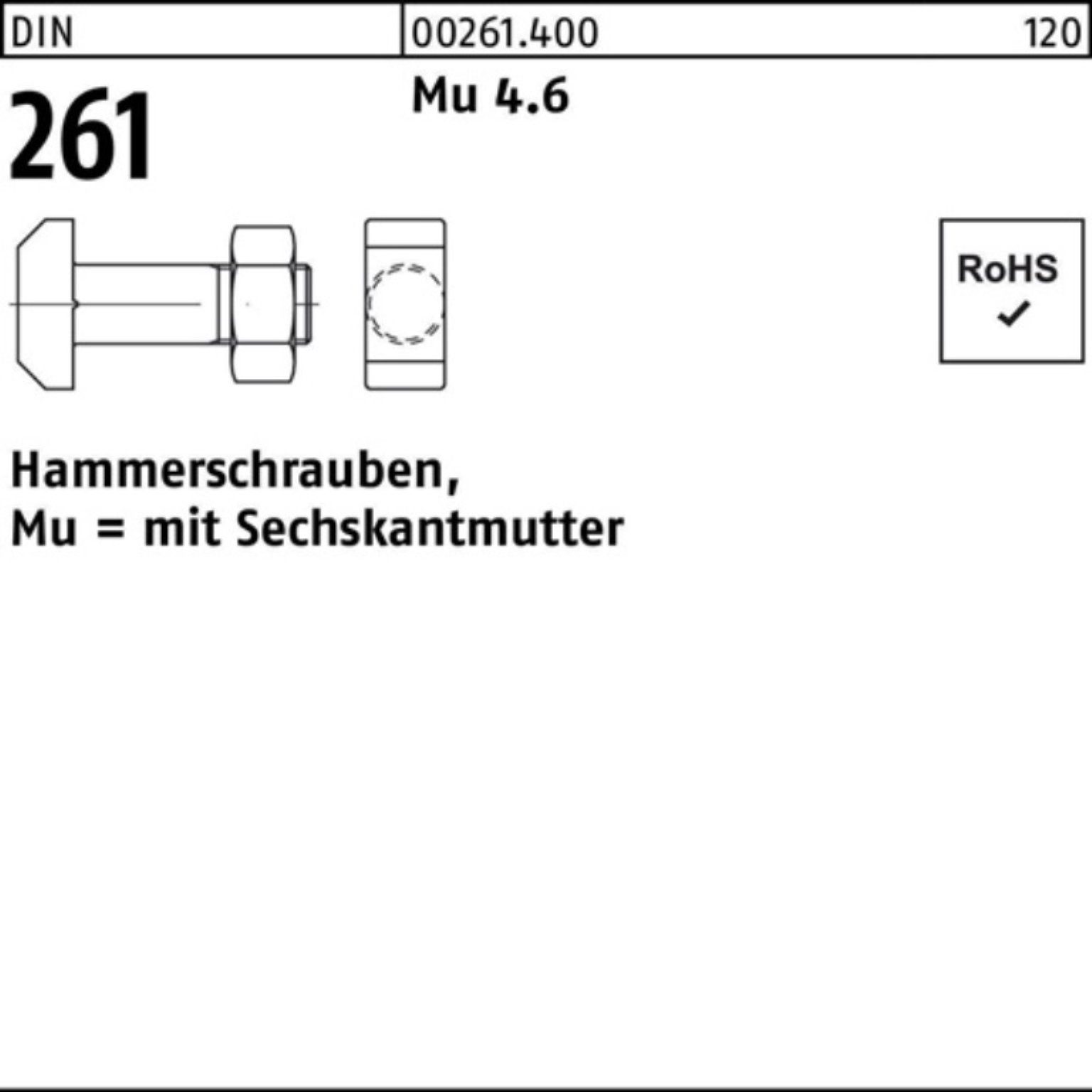 Reyher Schraube 100er Pack Hammerschraube DIN 261 Sechskantmutter M8x 30 Mu 4.6 25 St