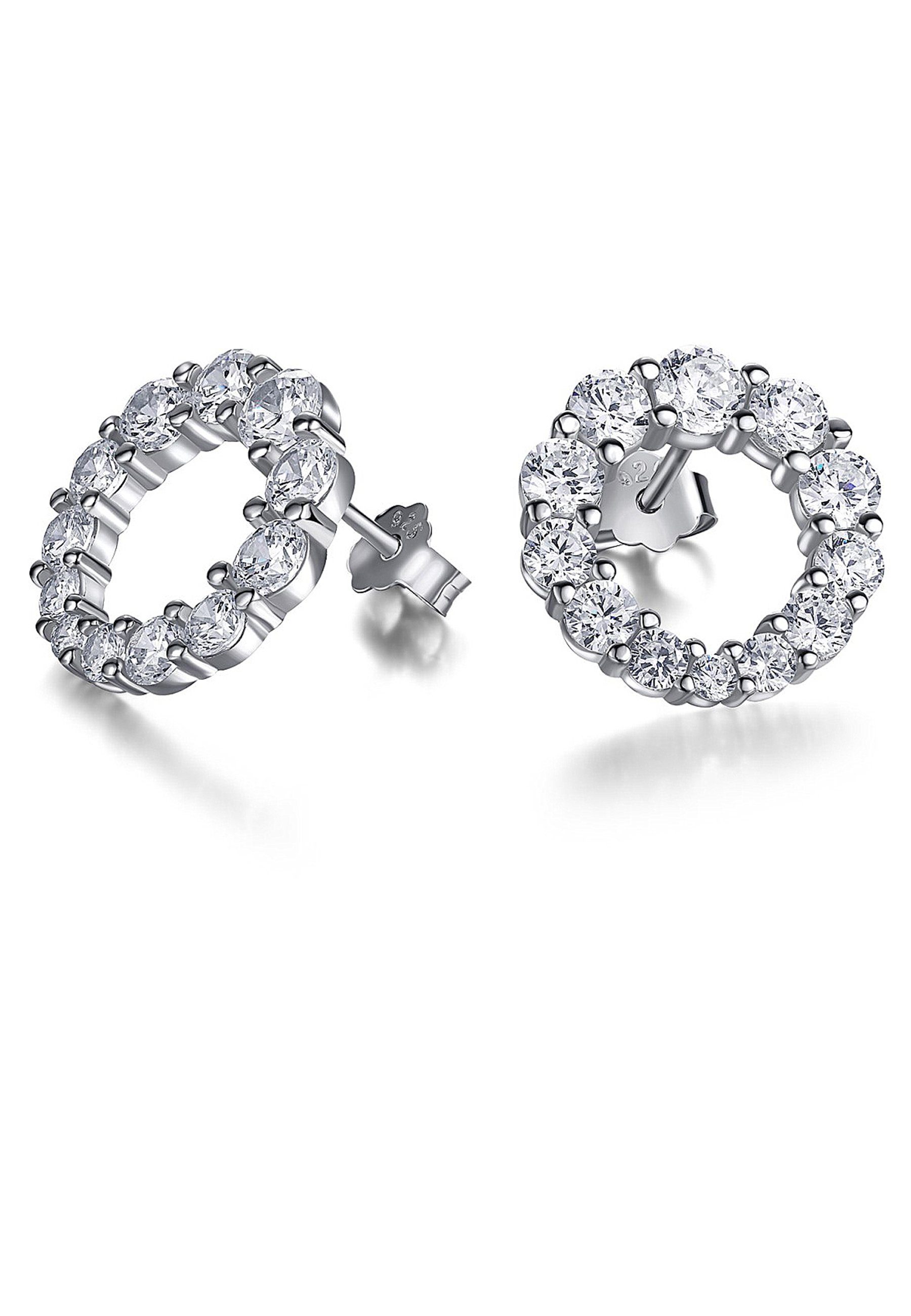 BRELLATO Серьги-гвоздики-Set Runde Damen Серьги Kreise mit Kristallen (Set Bling Glitzer Steck-Creolen inkl. Schmuck-Box, 2-tlg., Geschenk, Frau, Freundin, Muttertag, Valentinstag, Jahrestag, Geburtstag), Zirkonia Kristalle Ohrschmuck Sterling Silber 925 18K Rhodiniert