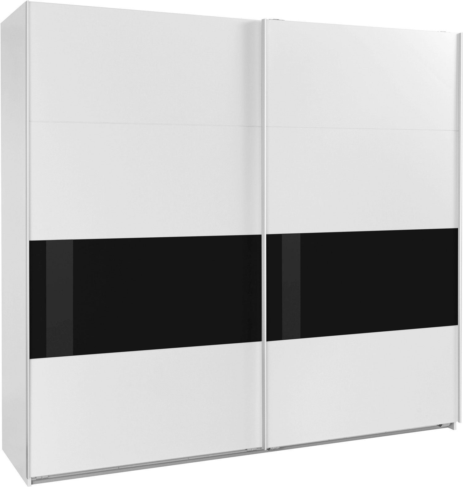 Wimex Schwebetürenschrank Bramfeld (2-türig, 4 Einlegeboden, 2 Kleiderstangen, 1-St., Schwebetürenschrank) 225x64x208cm weiß Schwarzglas