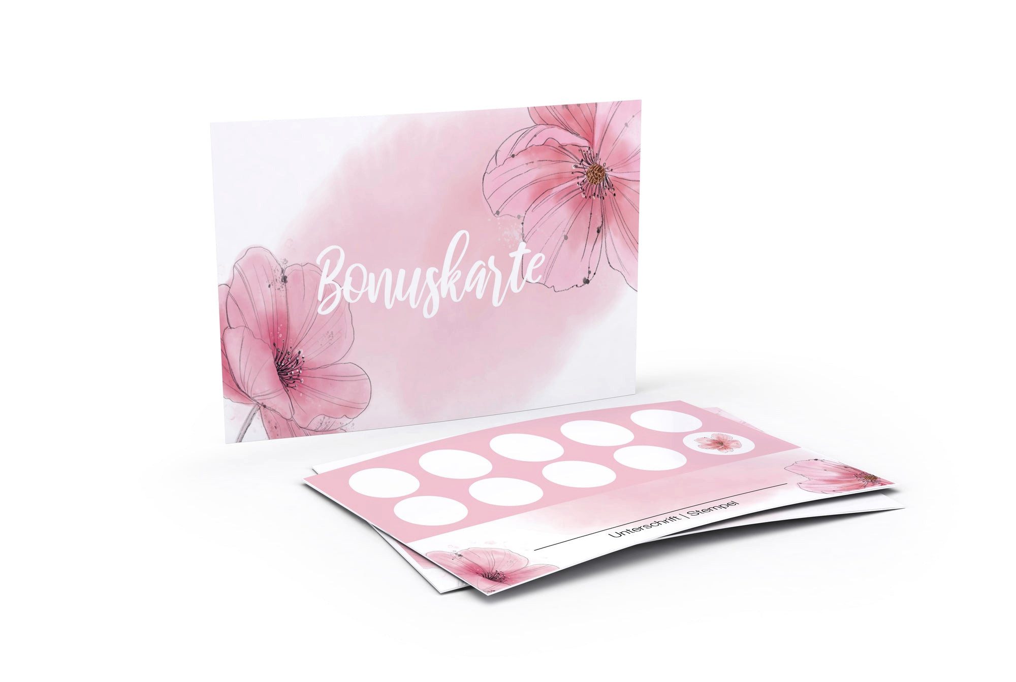 FLYERALARM Visitenkarten Bonuskarten zum Ausfüllen - Rosa Blumen, Stempelkarte, Kundenbindung, Personalisierbar