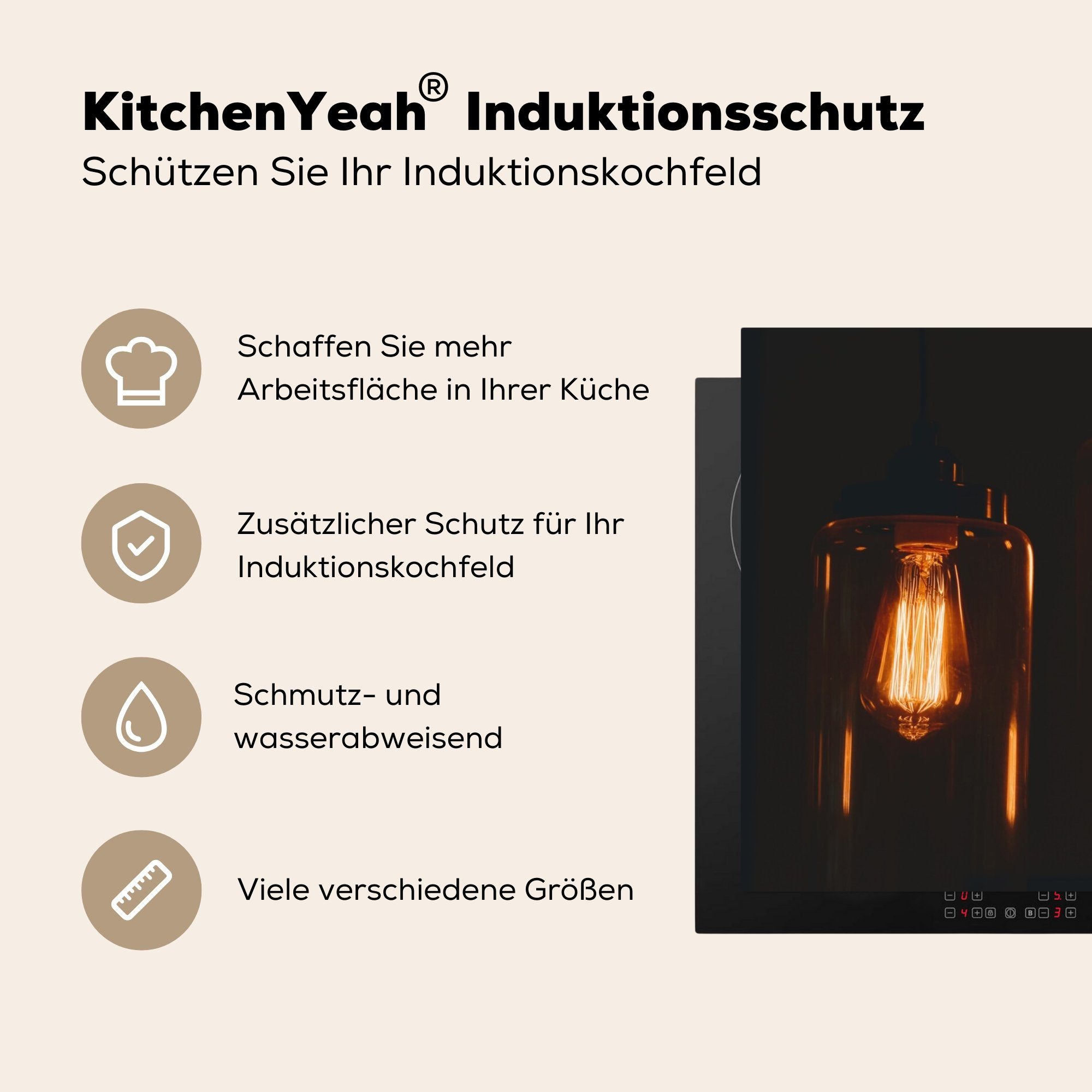 cm, Lampe für Induktionskochfeld Licht, Vinyl, MuchoWow (1 küche, tlg), Schutz Ceranfeldabdeckung Herdblende-/Abdeckplatte die 81x52 - - Gold