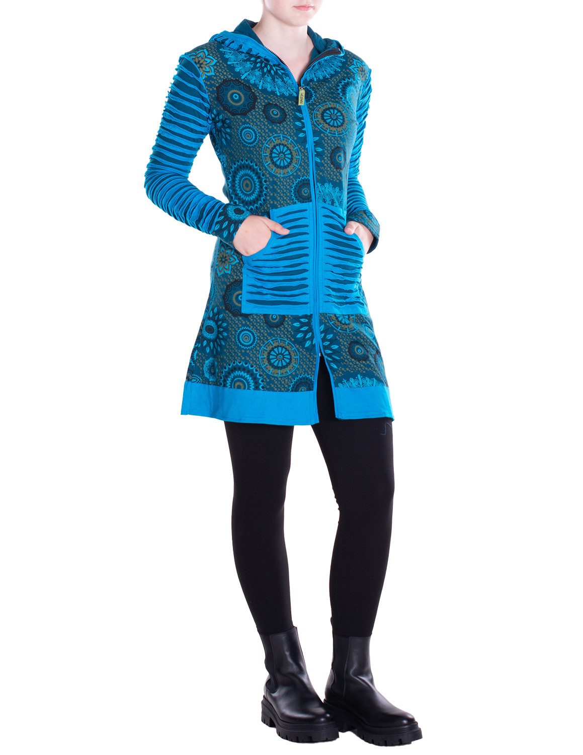 Vishes Kurzmantel Damen Mandala Blumen Jersey-Mantel Hippiemantel Kapuzenma günstig online kaufen