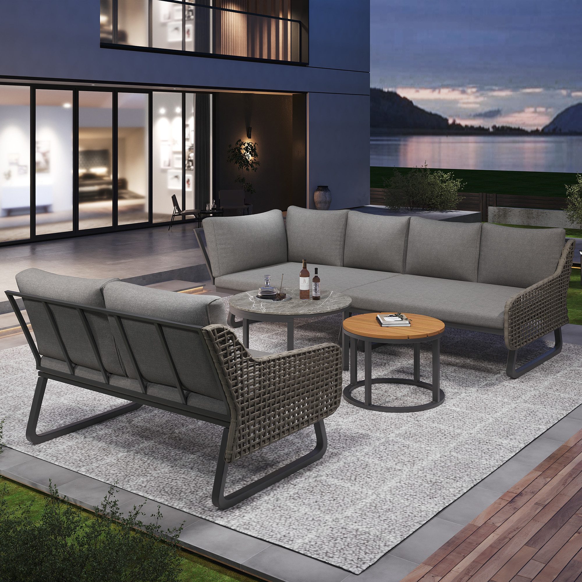 Flieks Gartenlounge-Set, 6-Sitzer Gartenmöbel Ecksofa Polyrattan, günstig online kaufen