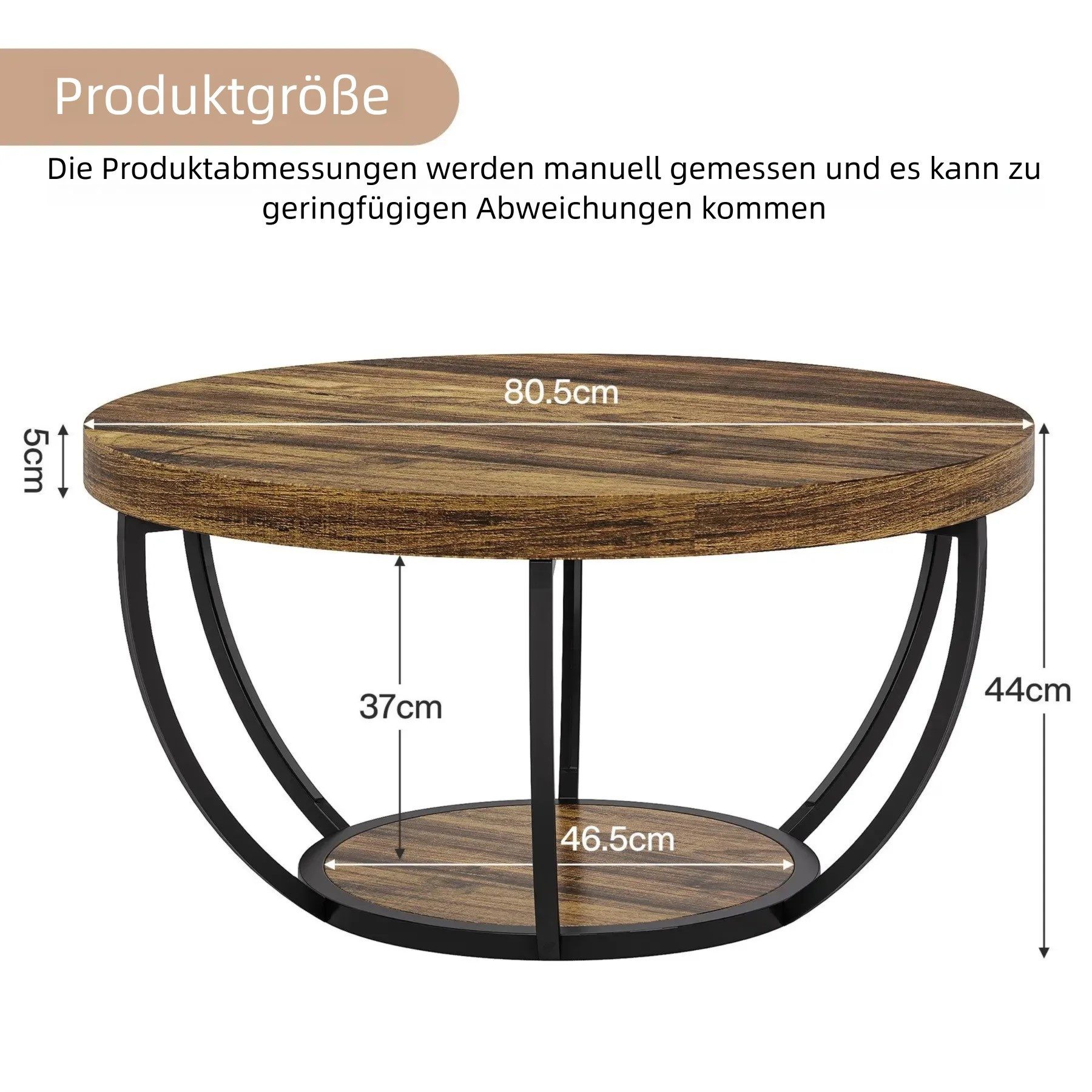 Tribesigns Couchtisch Runde Kaffeetisch Beistelltisch, Industrial 2-Tier-Kreis Couchtisch