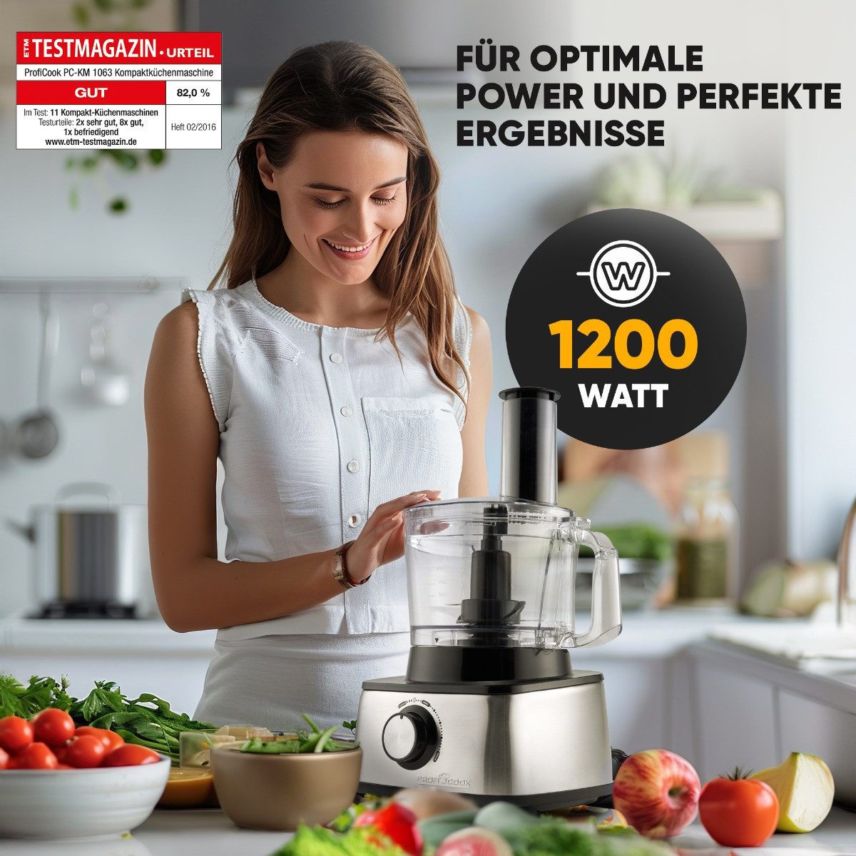ProfiCook Kompakt-Küchenmaschine PC-KM 1063, 3in1, Mixer, Küchenmaschine und Entsafter, 1200W