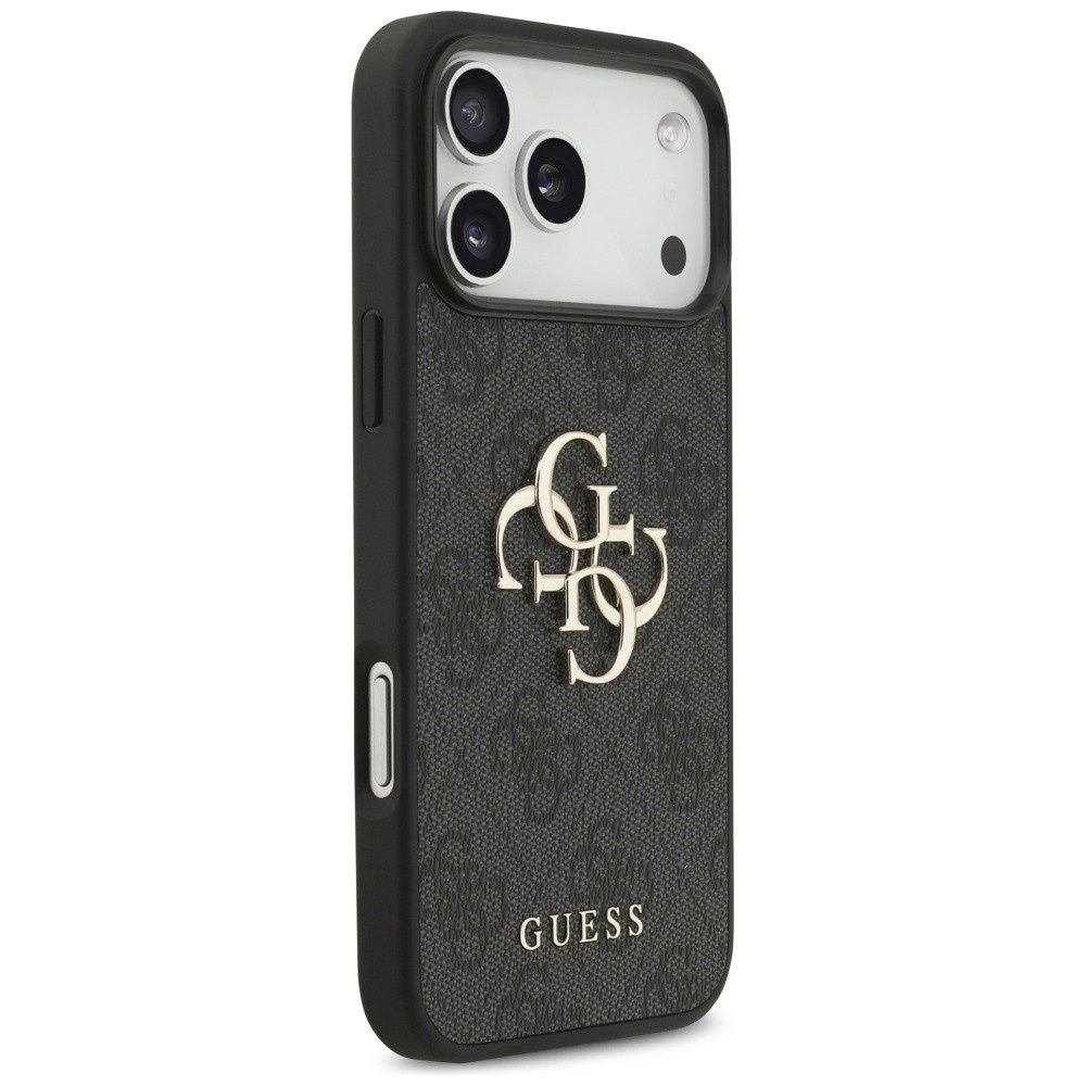 Guess Handyhülle iPhone 17 Pro Max Kunstleder grau Big Logo Metall goldfarben 6,9 Zoll, Kantenschutz – Bild 4 von 5