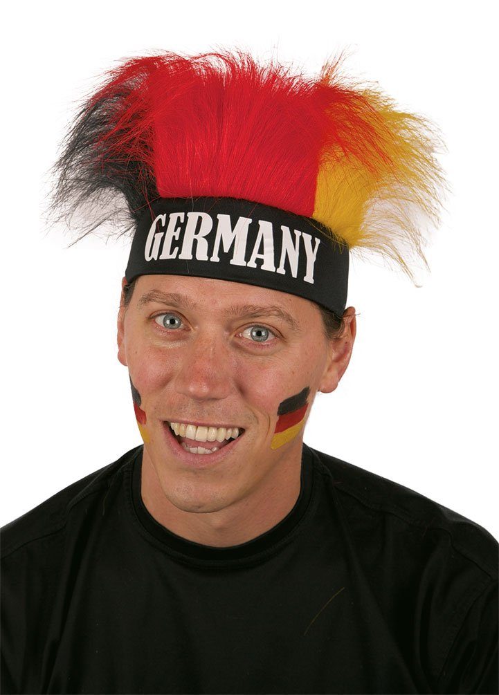 Karneval-Klamotten Kostüm Perücke Deutschland Stirnband schwarz rot gold, Weltmeisterschaft WM EM Fan Artikel Fußball Party