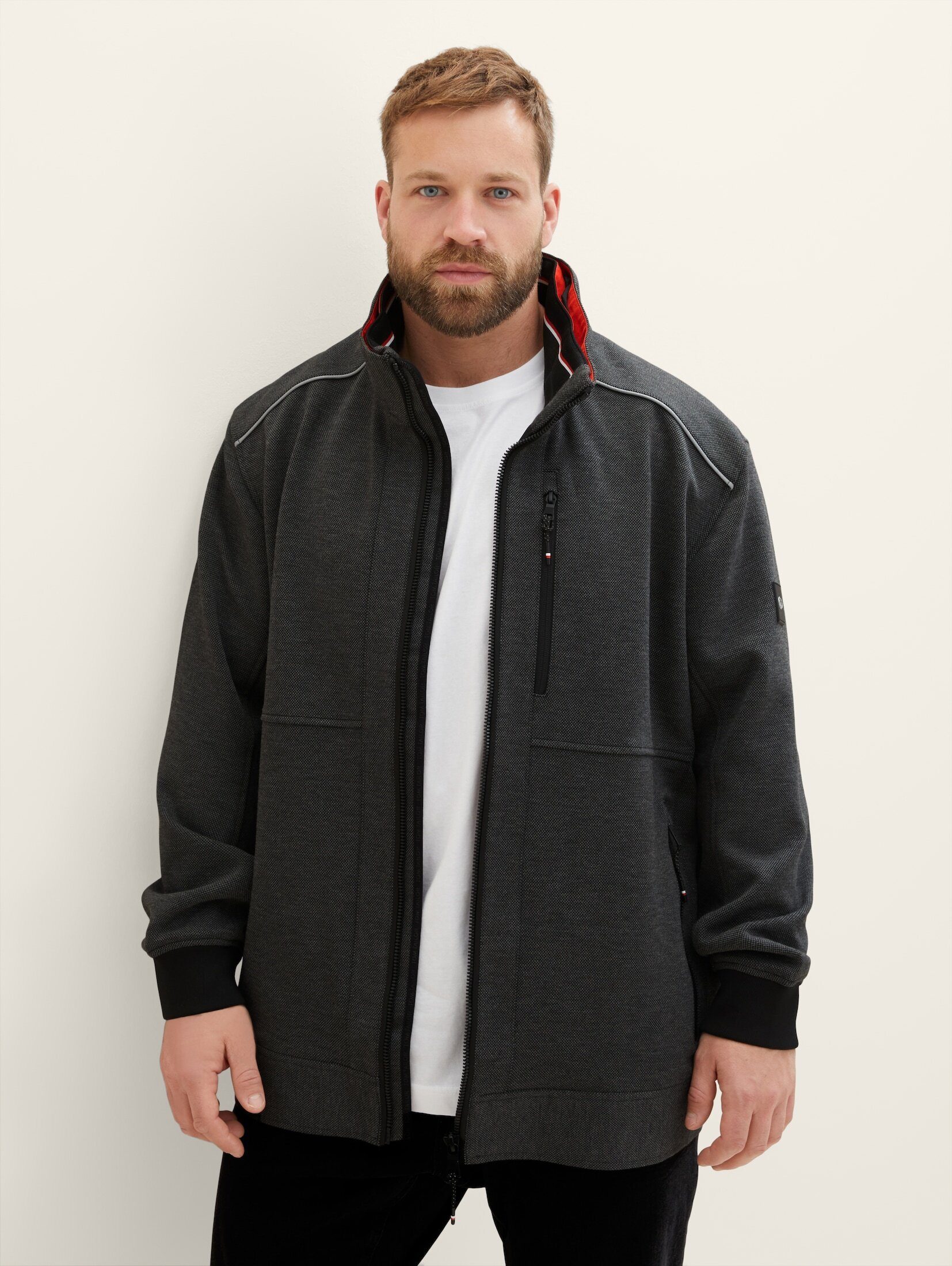 structure verdeckter Jacke - TOM Blouson Plus Kapuze TAILOR mit anthracite knitted PLUS