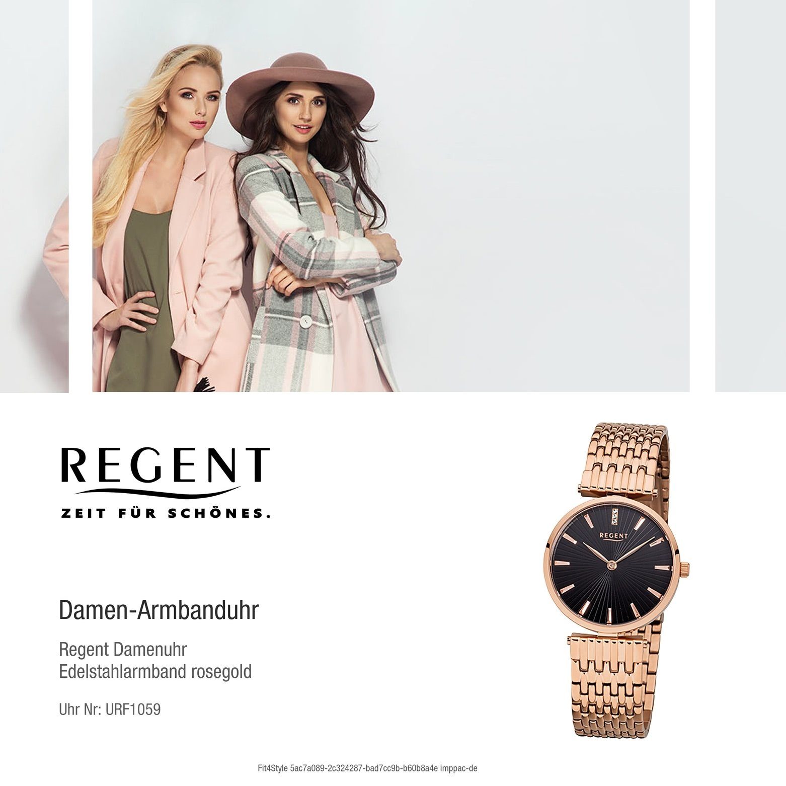 klein Regent 30mm), Damen-Armbanduhr rosegold rund, Edelstahlarmband (ca. Analog, Regent Armbanduhr Damen Quarzuhr