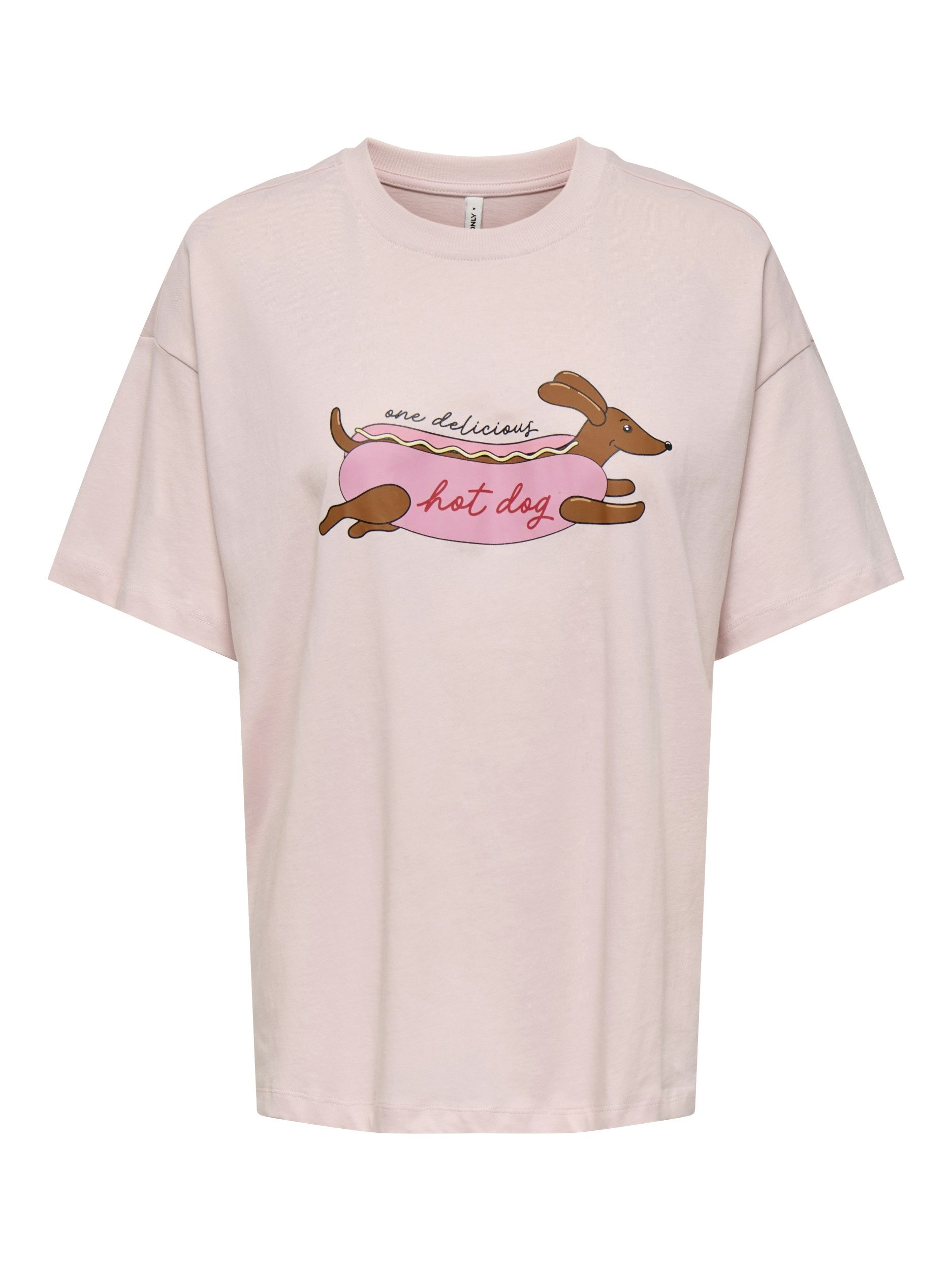 T-Shirt ONLVIVVI S/S LOVELY TOP JRS, Pale Lilac/Hotdog