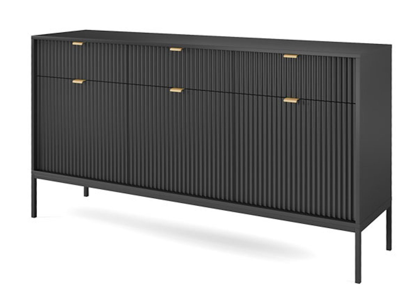 Feldmann-Wohnen Sideboard Nova (Nova, 1 St), 154cm schwarz 3-türig MDF
