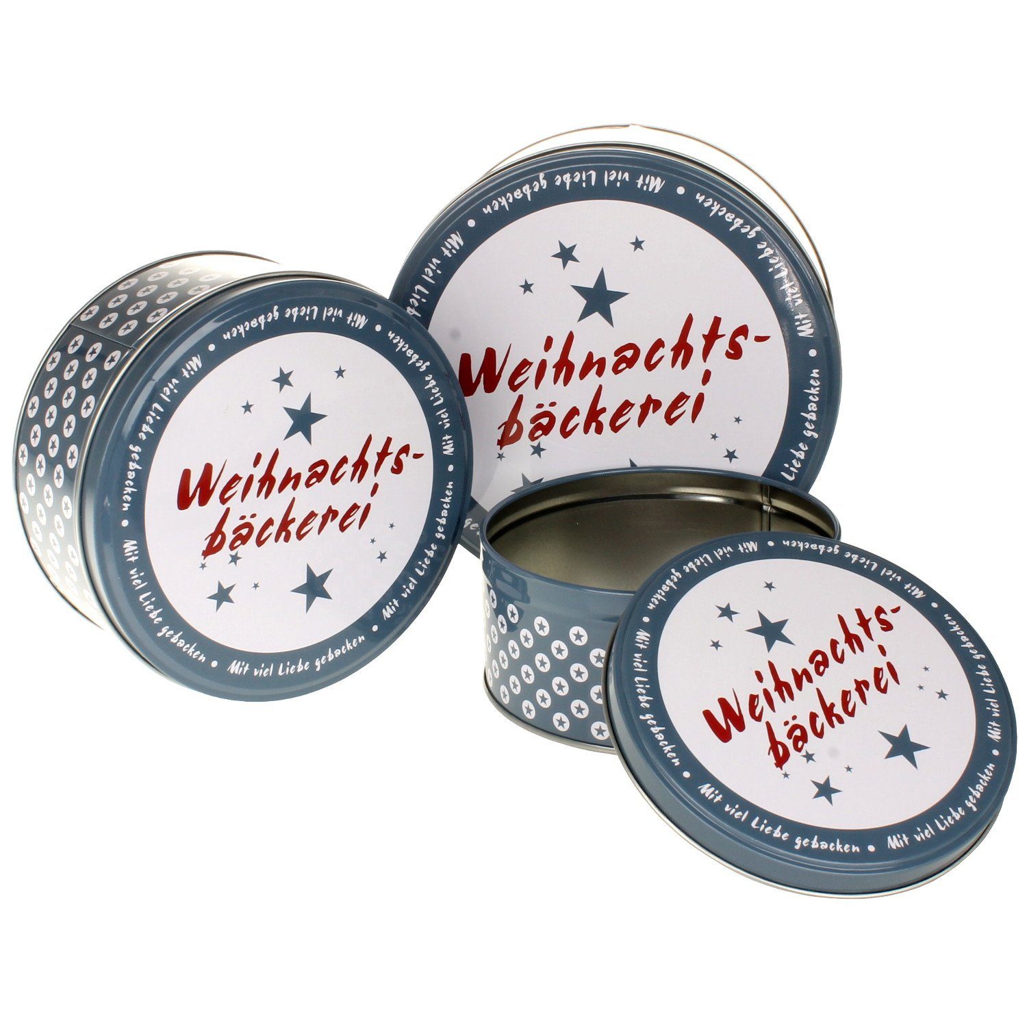 Macosa Home Keksdose stapelbar Aufbewahrungsdose Plätzchen Weihnachten Plätzchendose, Metall, (Keksdosen, 3-tlg., Weihnachtsdeko Geschenk), 3er Set Gebäckdosen Metall Blau Weihnachtsbäckerei