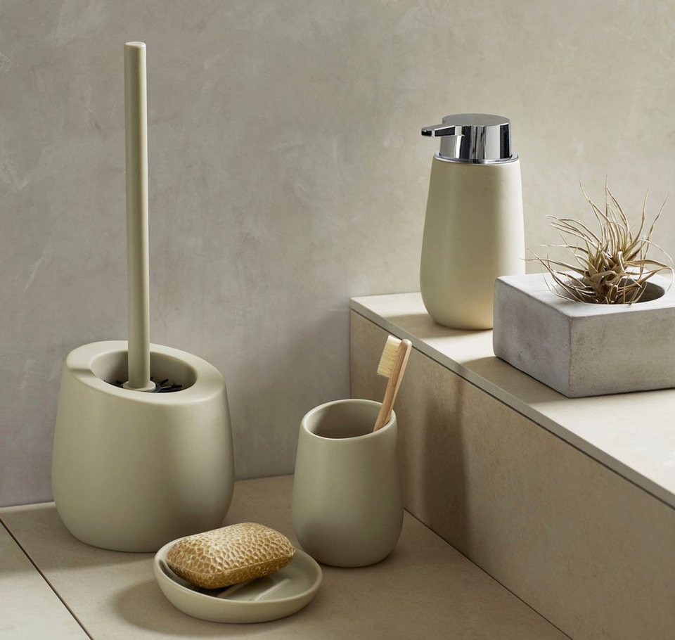 WENKO Badaccessoire-Set Badi, Set, 3 tlg., aus hochwertiger Keramik,  WC-Garnitur inklusive strapazierfähiger WC-Bürste mit integriertem  Randreiniger