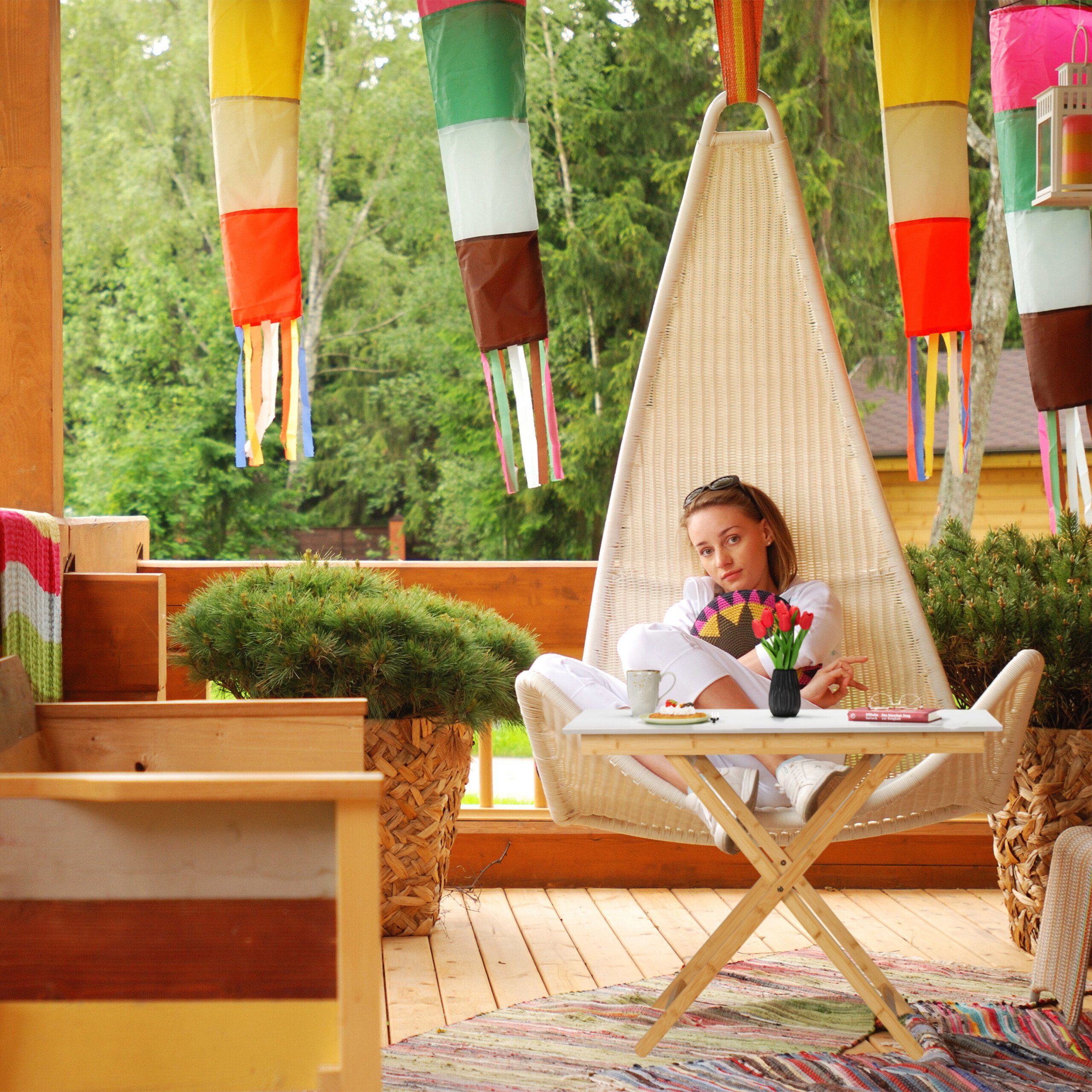 relaxdays Klapptisch Bambus höhenverstellbar