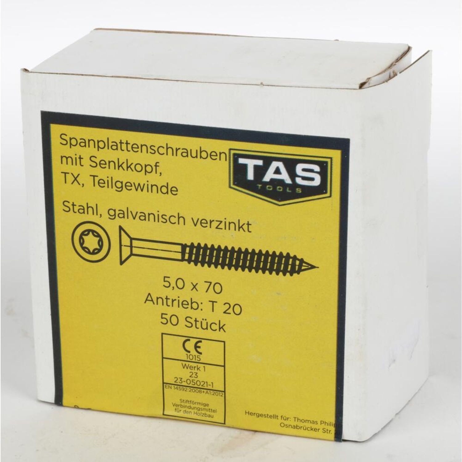 Schraube 12x TAS Spanplattenschrauben 50 Stück 5x70mm TX Teilgewinde Senkkopf