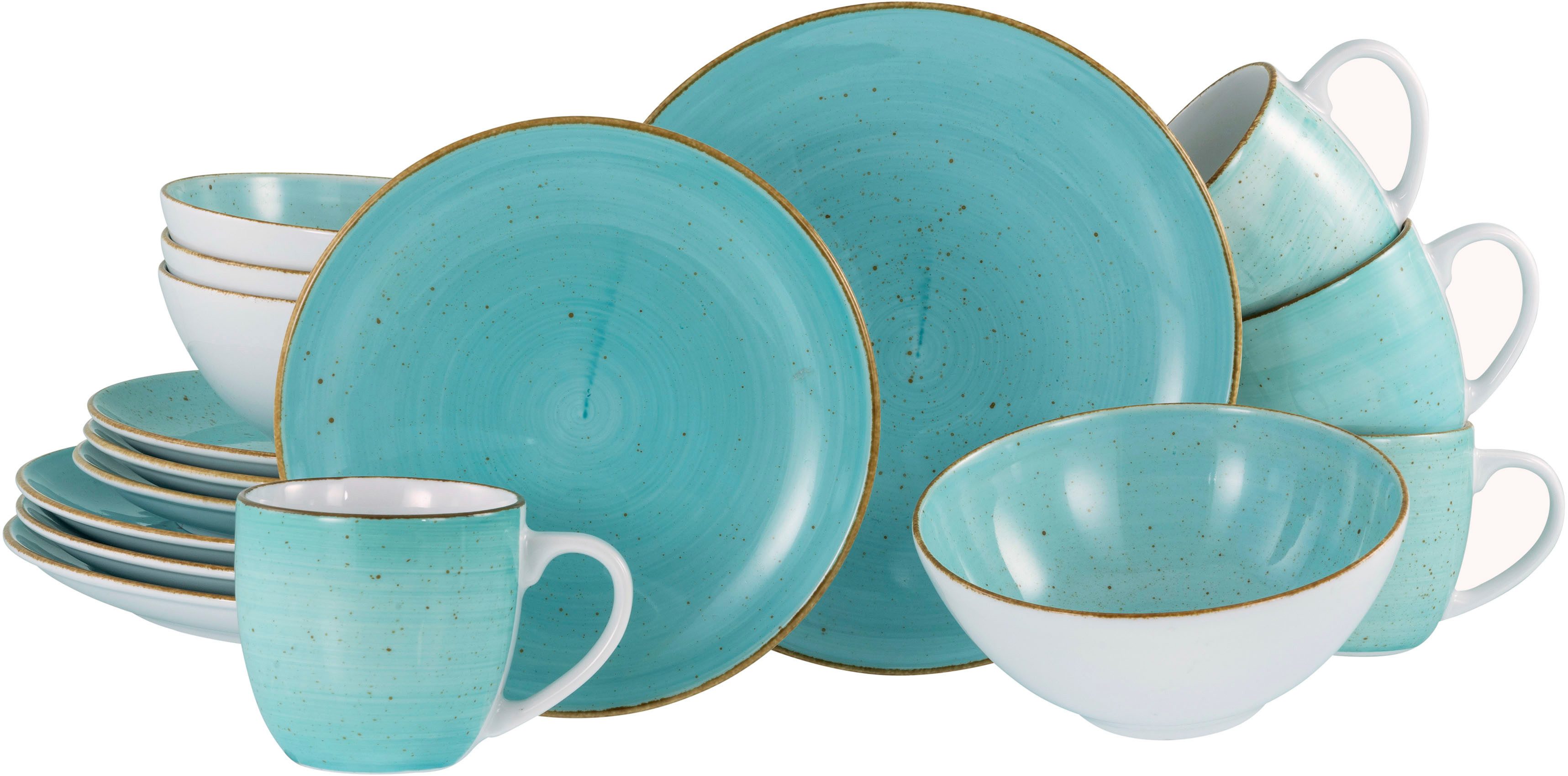 CreaTable Kombiservice Vintage Nature, Service 16-tlg. (16-tlg), 4 Personen, Porzellan, Naturverbundenes Design, Handgemalt