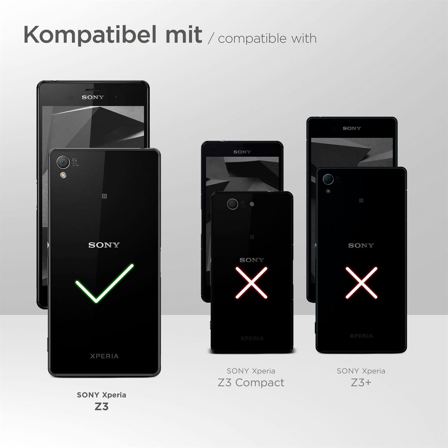 moex Handyhülle für Sony Xperia Z3 Hülle Klappbar Book Case Schwarz 5,2 Zoll, Klapphülle Kartenfach Flip Cover Handytasche Leder Optik Schutzhülle