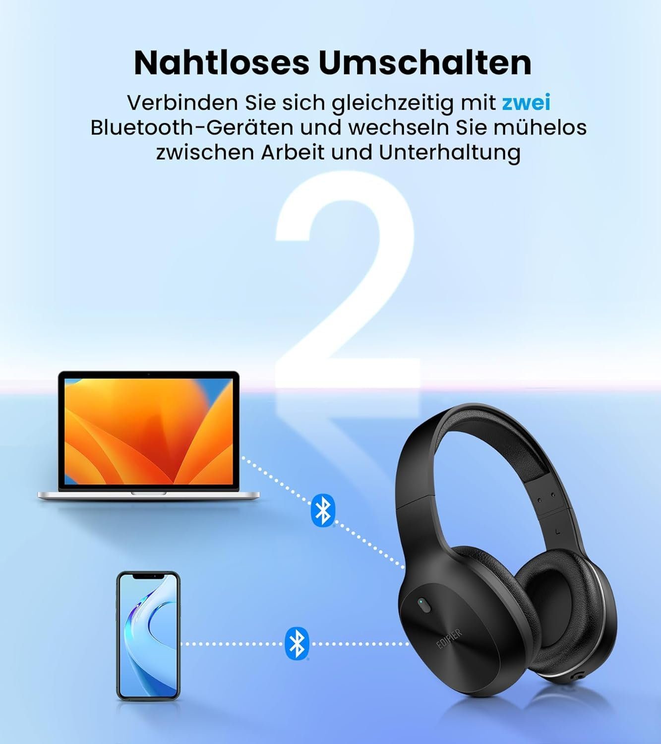 Edifier® Gaming-Headset (Over-Ear-Design weichen 30 40mm atmungsaktiven Wiedergabezeit Stunden Anrufe Kristallklare mit Bluetooth, Kunstleder-Ohrmuscheln, Treiber Verbindung)