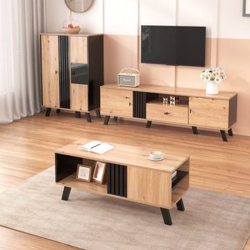 HAUSS SPLOE TV-Schrank 172cm mit Schubladen, Vielfältige Aufbewahrungsfunktionen, Natur und schwarz