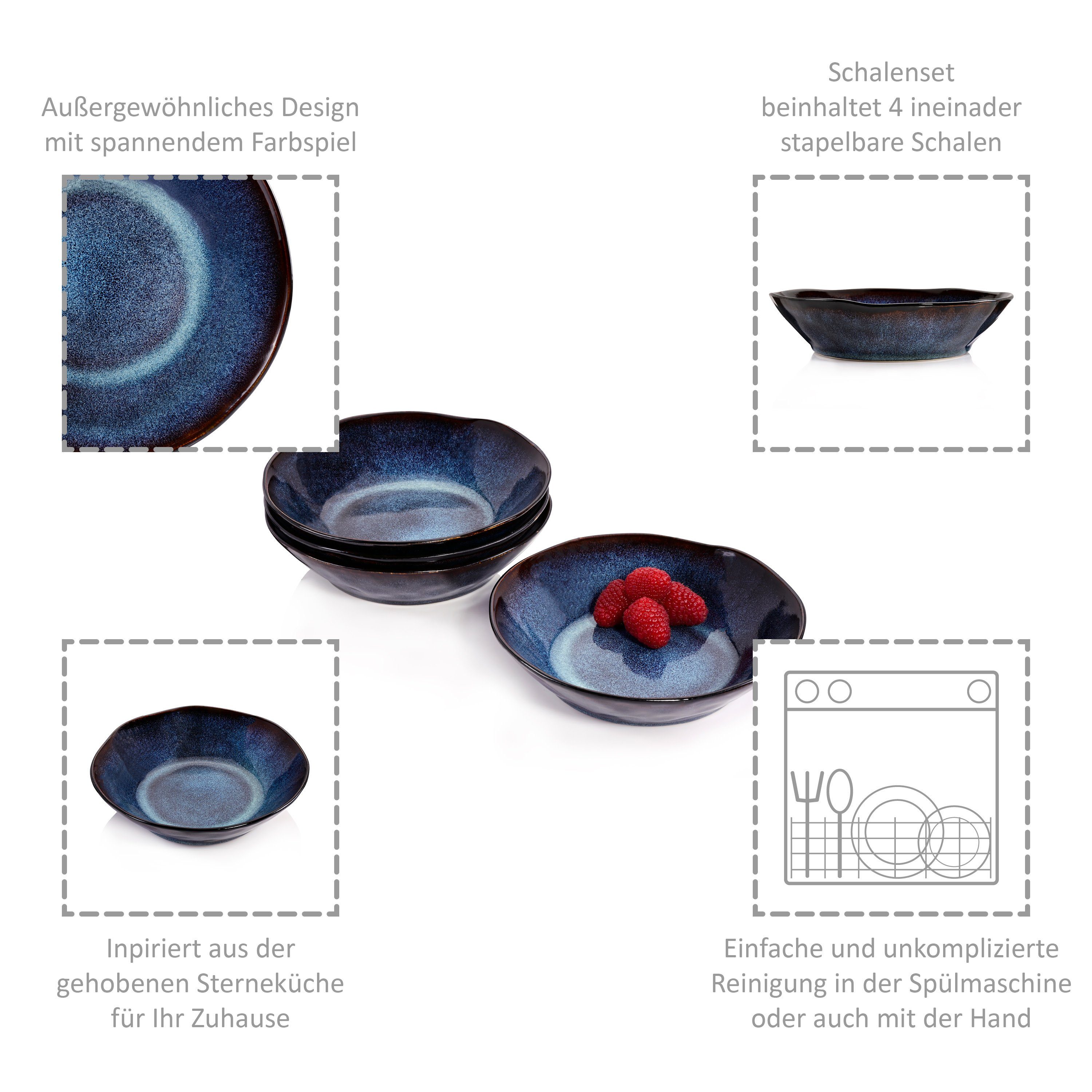 SÄNGER Suppenteller Tokio Suppenschalen Set, (4 St), Blau Schwarz, Handmade, Premium Collection