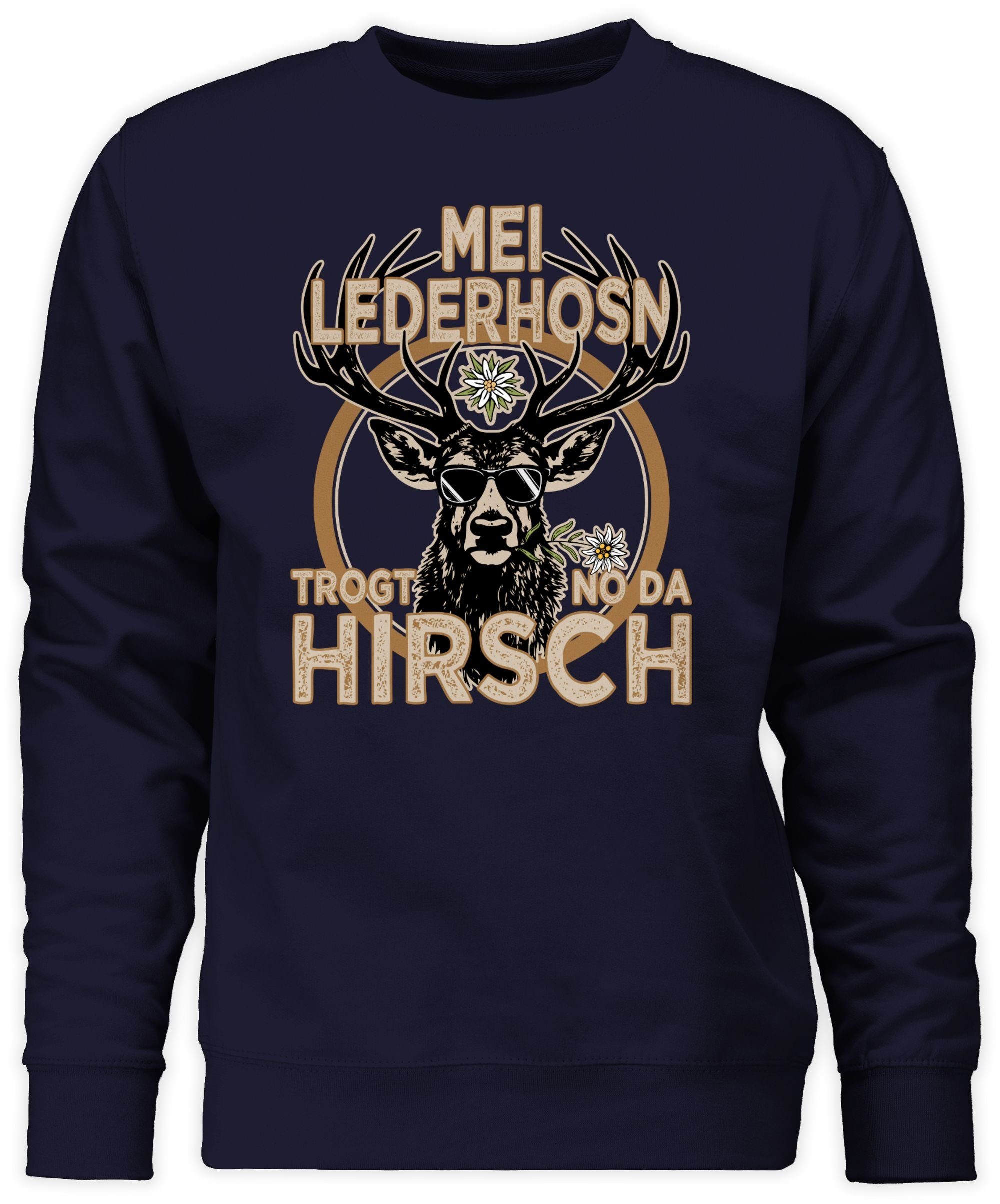 der Outfit Shirtracer Oktoberfest Lederhose Sweatshirt (1-tlg) für Spruch Dunkelblau Trachten Hirsch Herren Trägt Mode 1