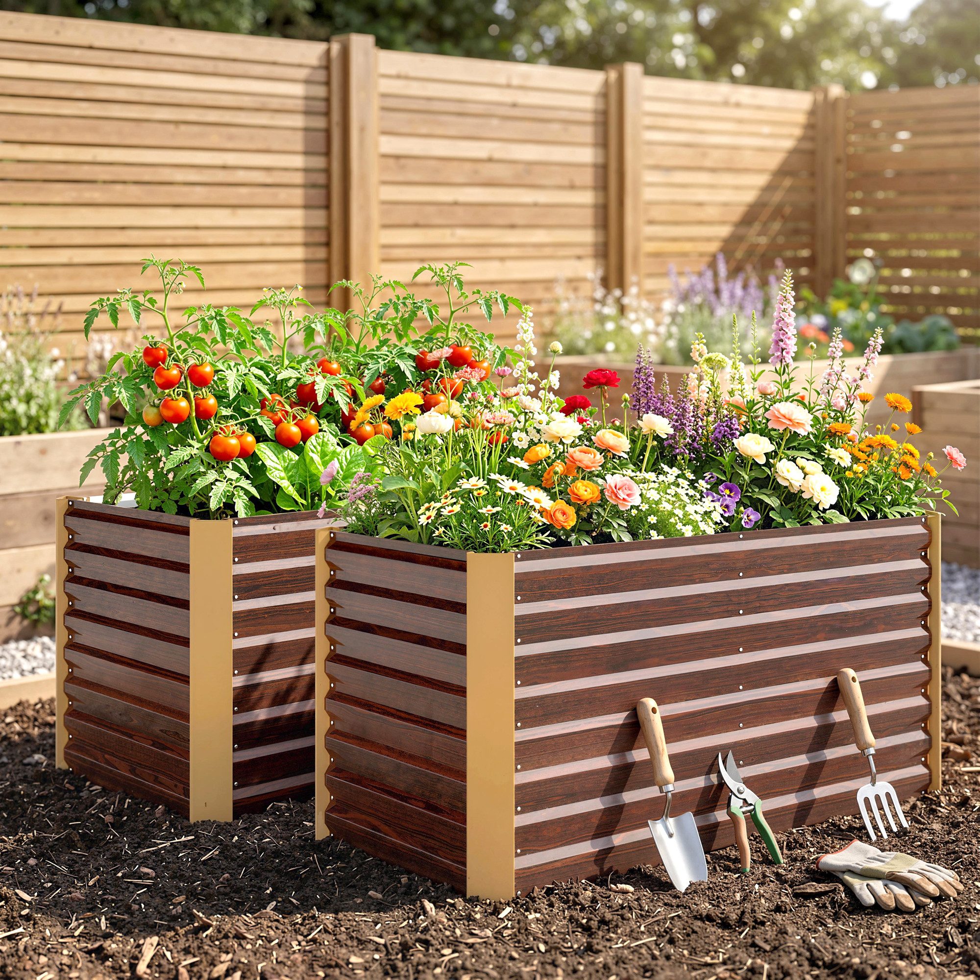Outsunny Hochbeet Blumenhochbeet witterungsbeständig Pflanzbeet verzinkter Stahl (Pflanzkasten, 1 St., Gemüsebeet), für Terrasse & Garten, 120 x 60 x 60 cm