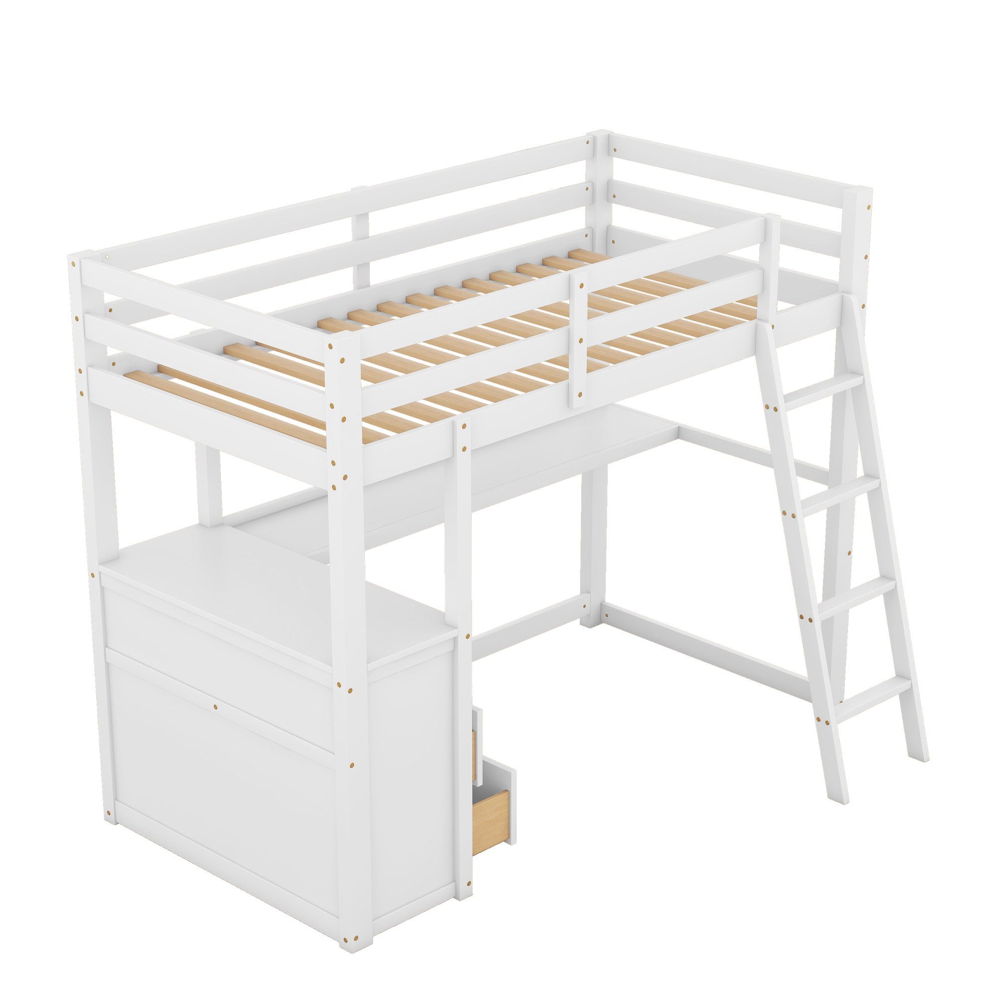 Schreibtisch Kinderbett Etagenbett mit cm 200 Schubladen Ulife Hochbett Leiter, Weiß X Weiß | & 90 Weiß |