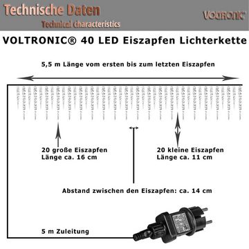 VOLTRONIC LED-Lichterkette VOLTRONIC® 40 LED Lichterkette Eiszapfen, für innen und außen, Farbwahl: kalt-weiß/blau, GS geprüft, IP44