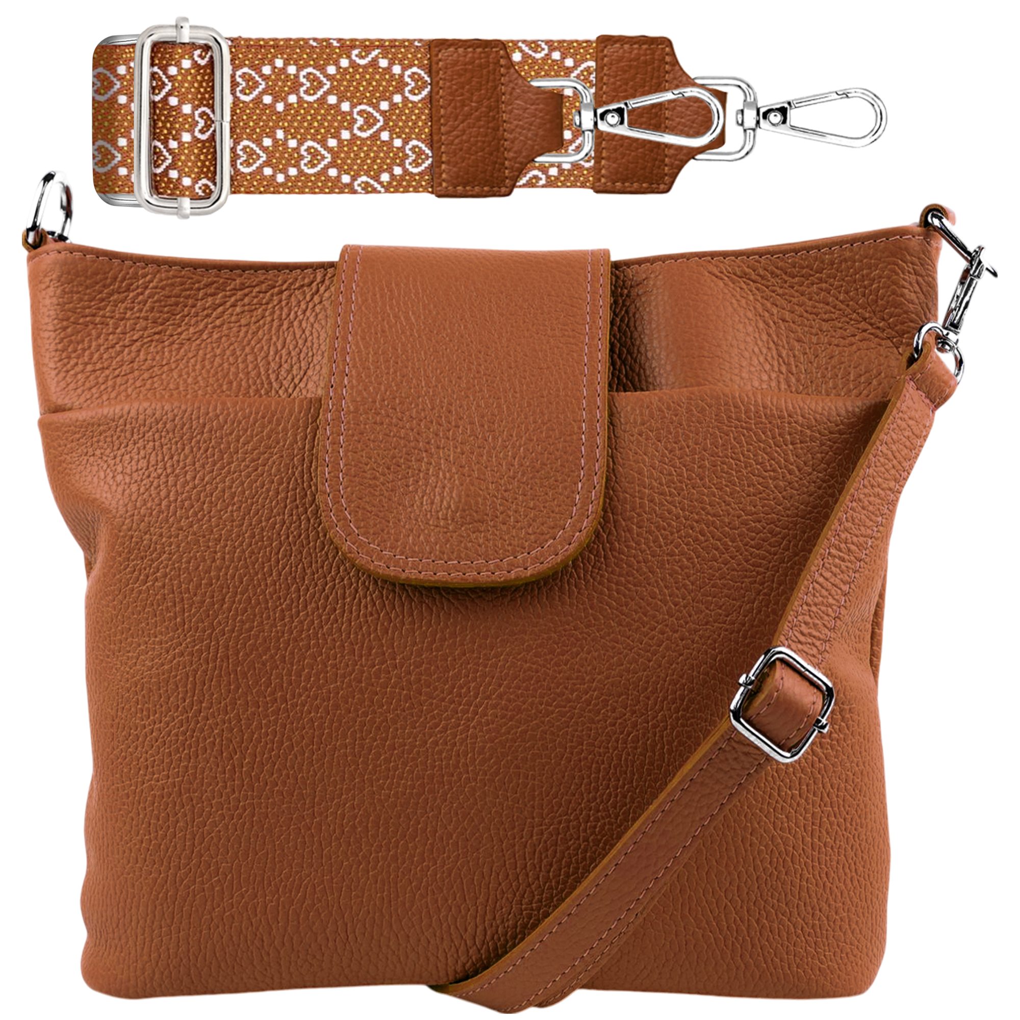 SEVA Schultertasche Umhängetasche Damen Echtleder mit Verstellbar Abnehmbar Breiter Gurt (5 Innenfächer, 2 Außenfächer, Vielen Farben), Crossbody Tasche, vielen verschiedenen Farben, Made in Italy