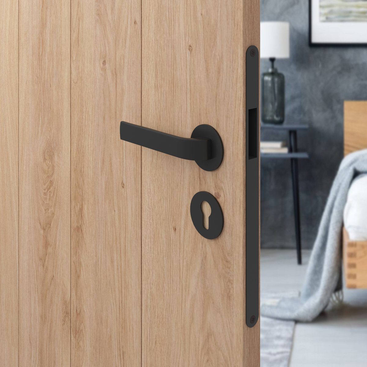 MS Beschläge Türbeschlag Rosettengarnitur Schwarz matt Türdrücker Türgriff