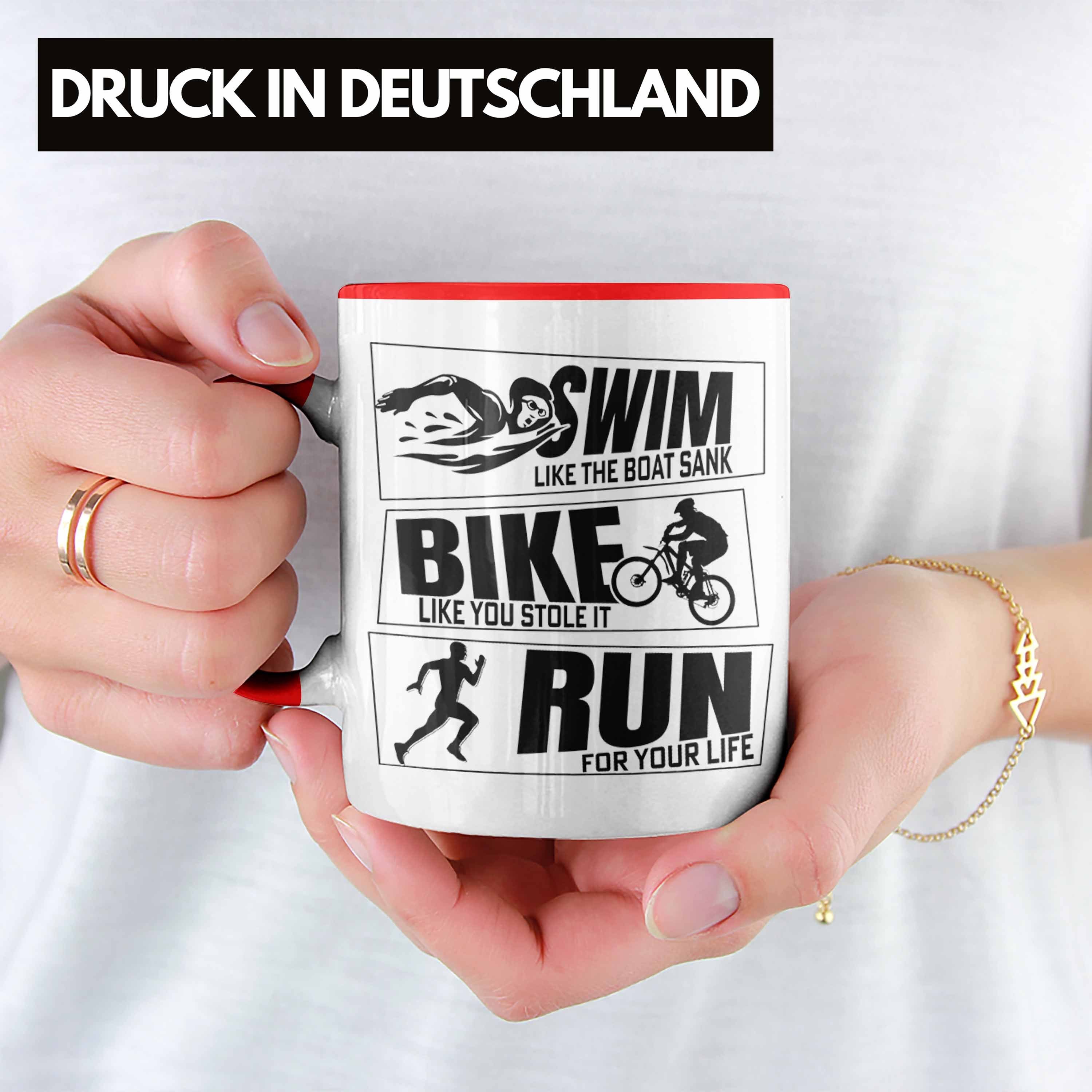 Run für Geschenk Rot Trendation Bike Swim Tasse Triathlon Sportl Spruch Tasse Geschenkidee
