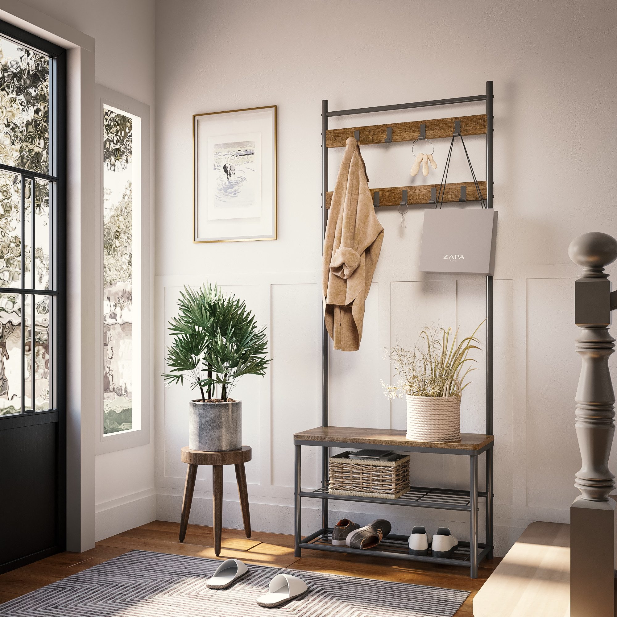 Mondeer Garderobenständer Kleiderständer, mit Sitzbank, 9 Abnehmbaren Haken günstig online kaufen