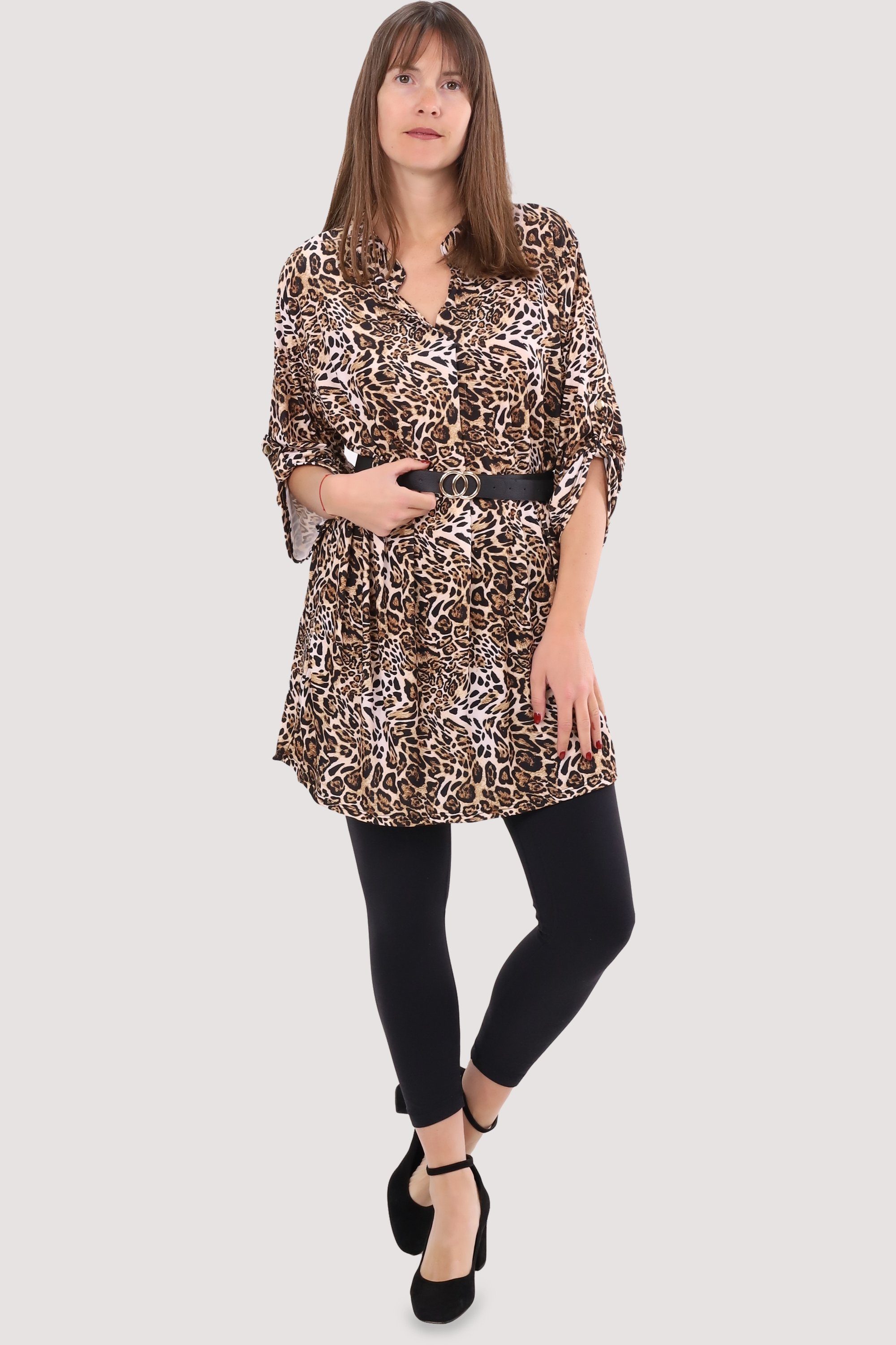 Gürtel malito than more Tunika 23203 Animalprint fashion Bluse Einheitsgröße Jaguar Kleid mit 2 Druckkleid