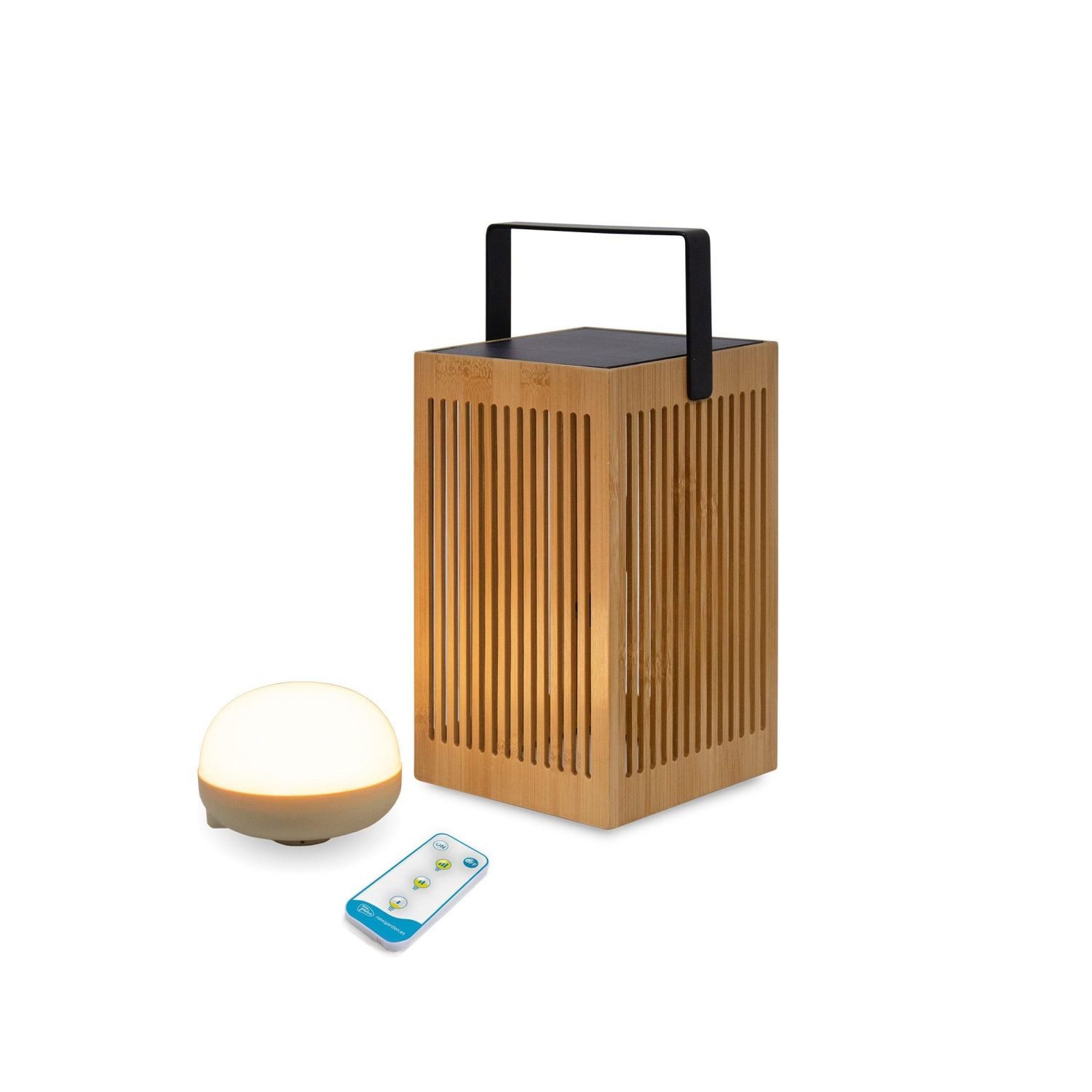 Licht-Erlebnisse Gartenleuchte YOKKA, LED fest integriert, Warmweiß, LED tragbar kabellos aus Holz Metall IP54 24 cm Fernbedienung Dimmer