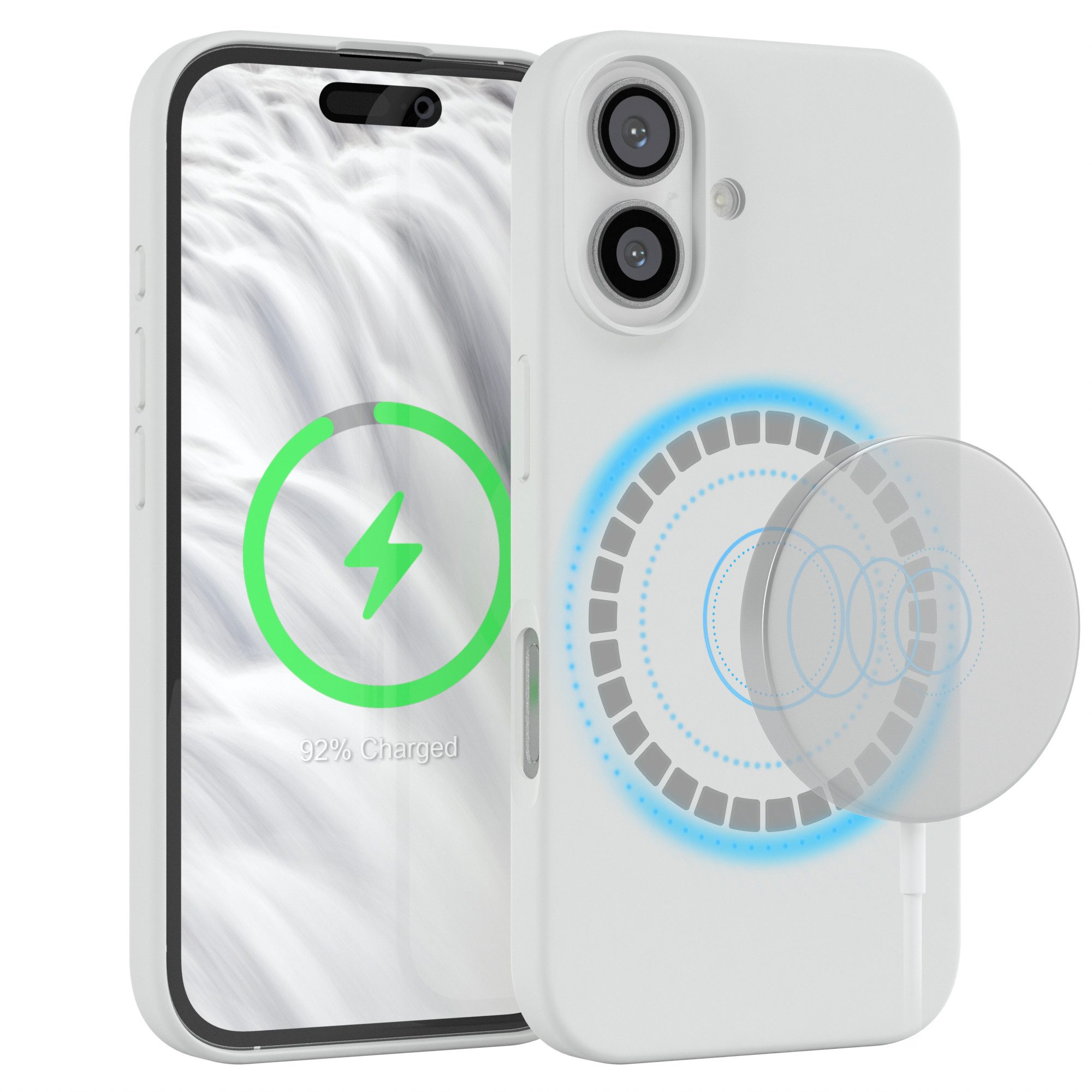EAZY CASE Handyhülle Silikonhülle mit MagSafe für Apple iPhone 16 6,1 Zoll, Silikon Hülle magnetisch Soft Case Backcase kratzfeste Slim Cover Weiß